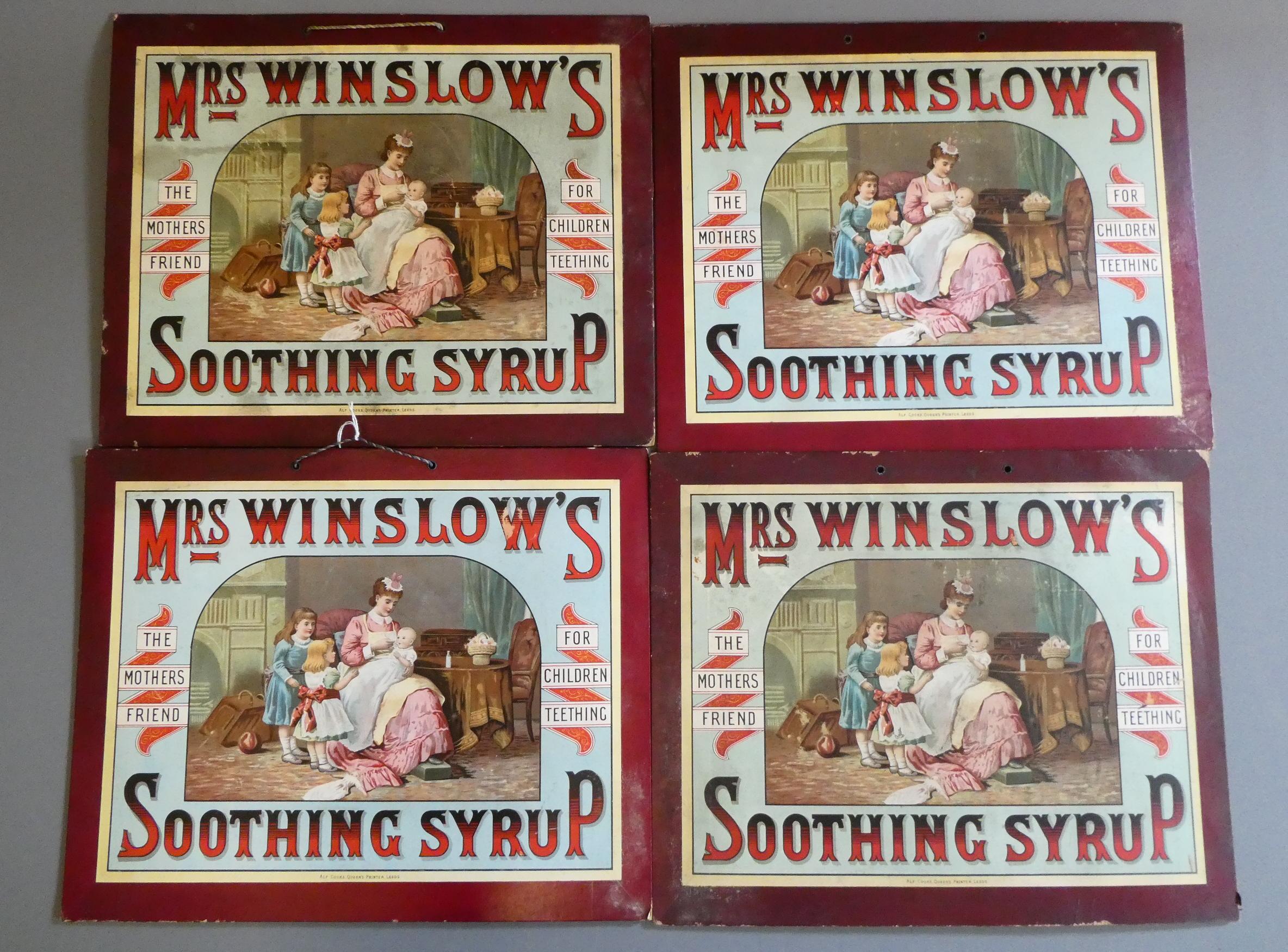 Four advertising boards for Mrs Winslow's Soothing Syrup, 14 1/8" x 11 3/8", generally good, but age Image