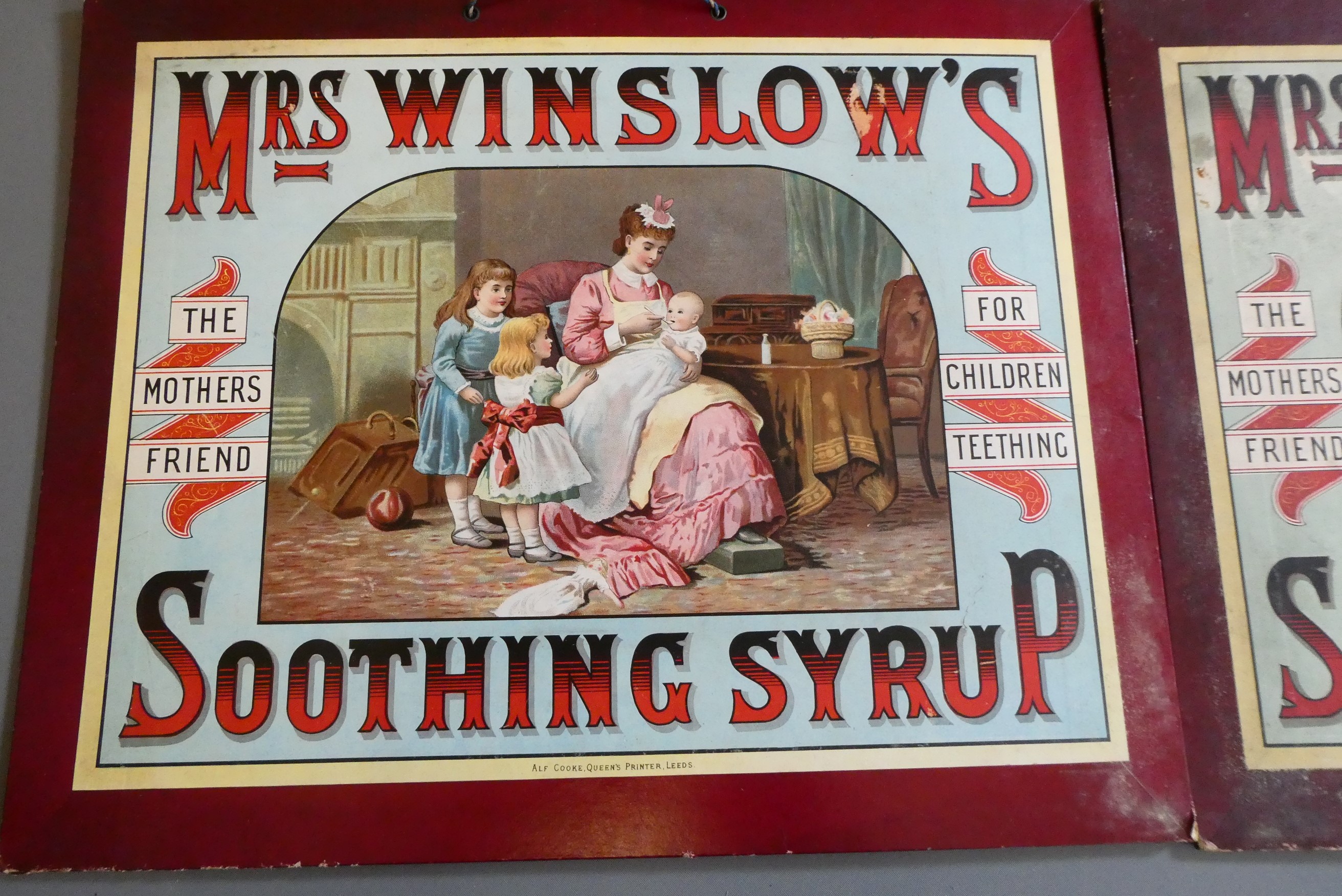 Four advertising boards for Mrs Winslow's Soothing Syrup, 14 1/8" x 11 3/8", generally good, but age Image
