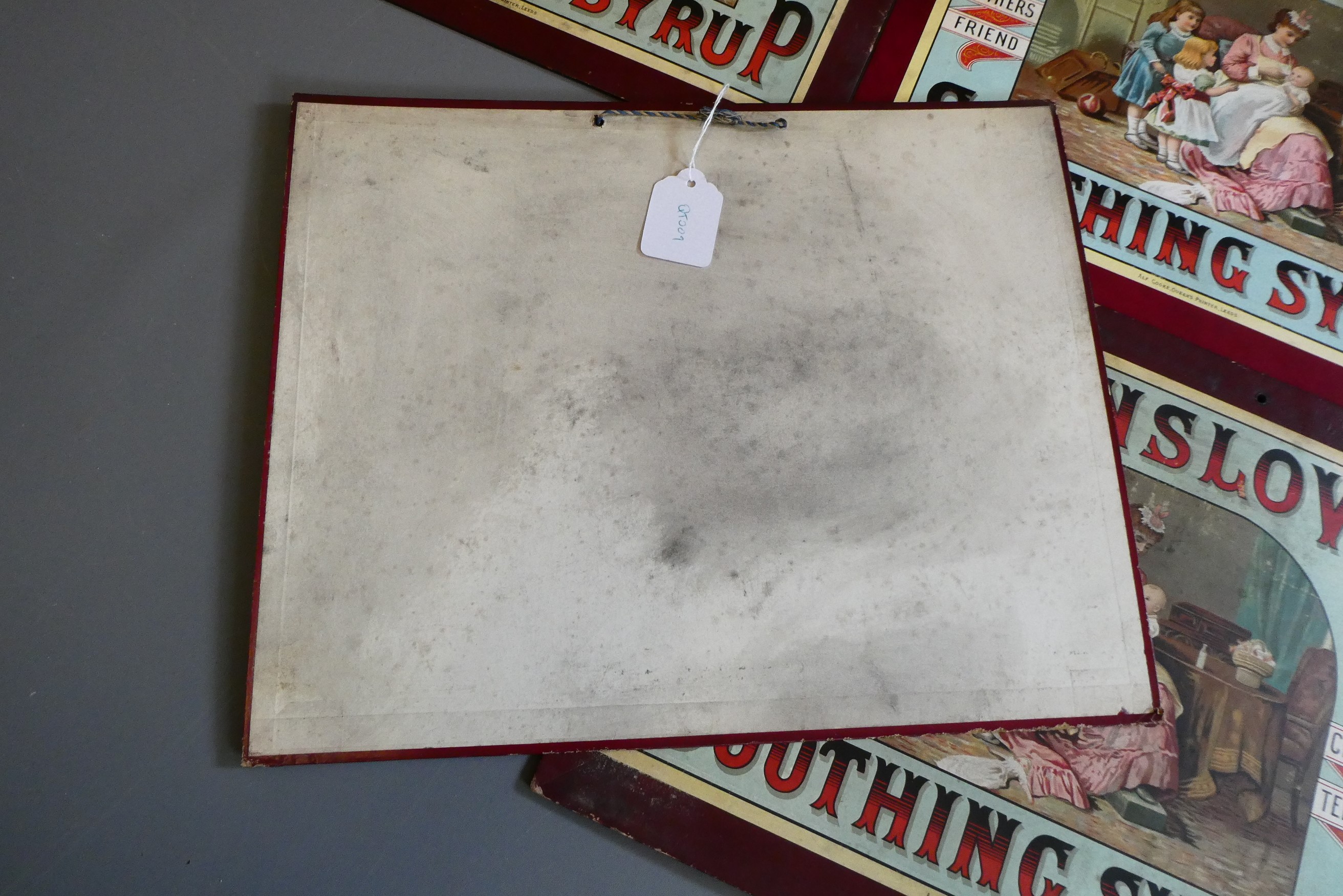 Four advertising boards for Mrs Winslow's Soothing Syrup, 14 1/8" x 11 3/8", generally good, but age Image