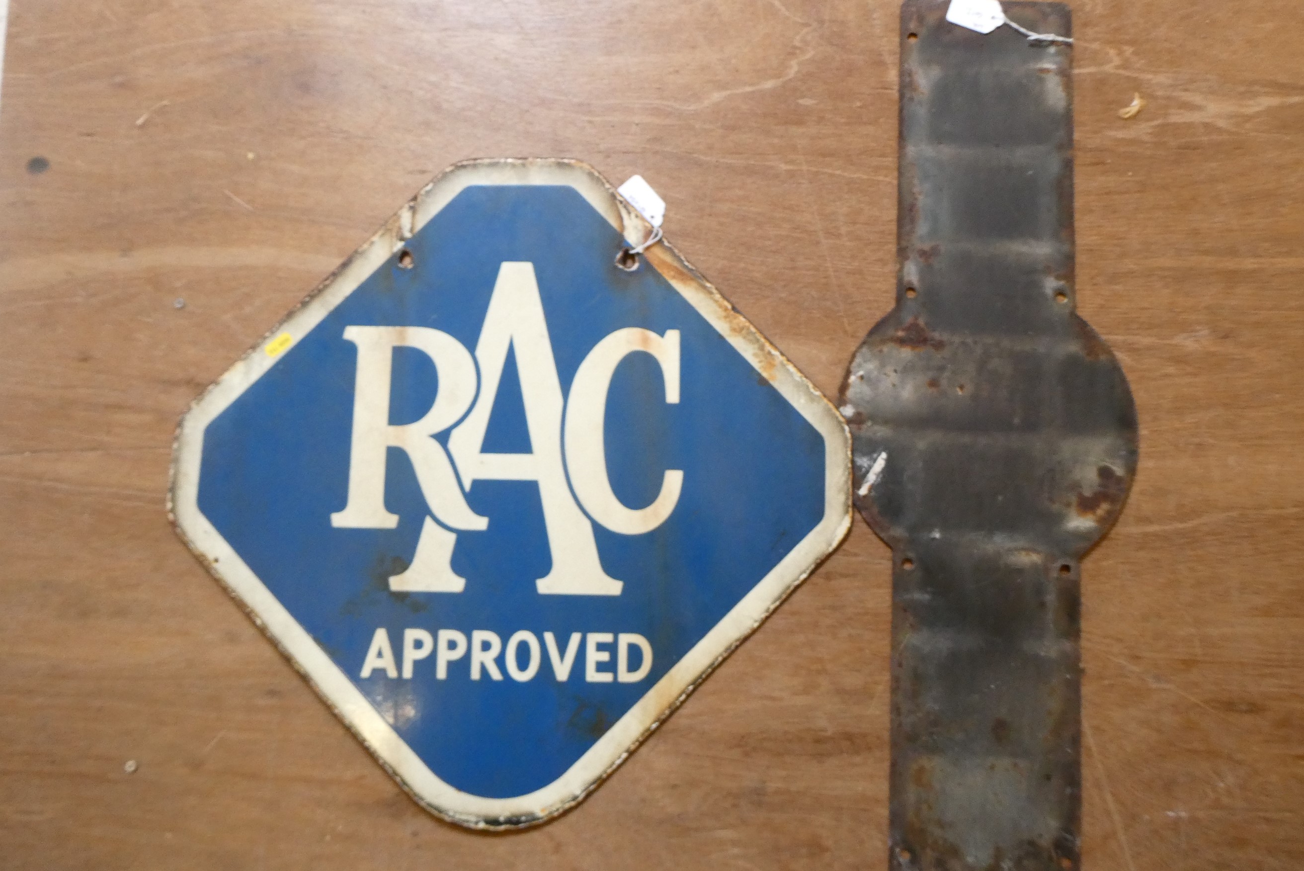 Two enamel signs, comprising a 22 5/8" RAC diamond shaped sign and a 30" CO2 warning sign by The Image