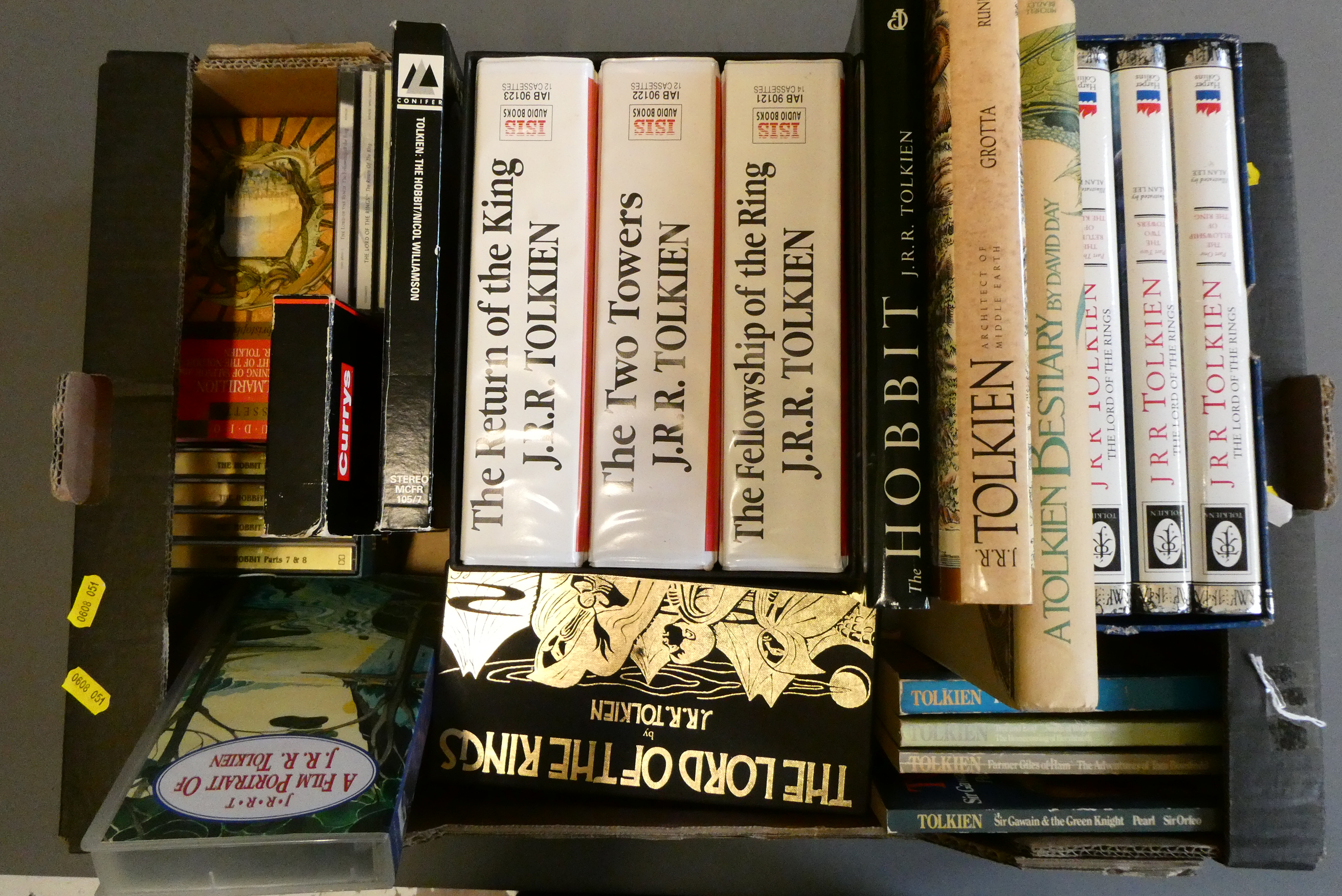 A collection of books and audio cassettes and discs of J. R. R. Tolkien interest Image