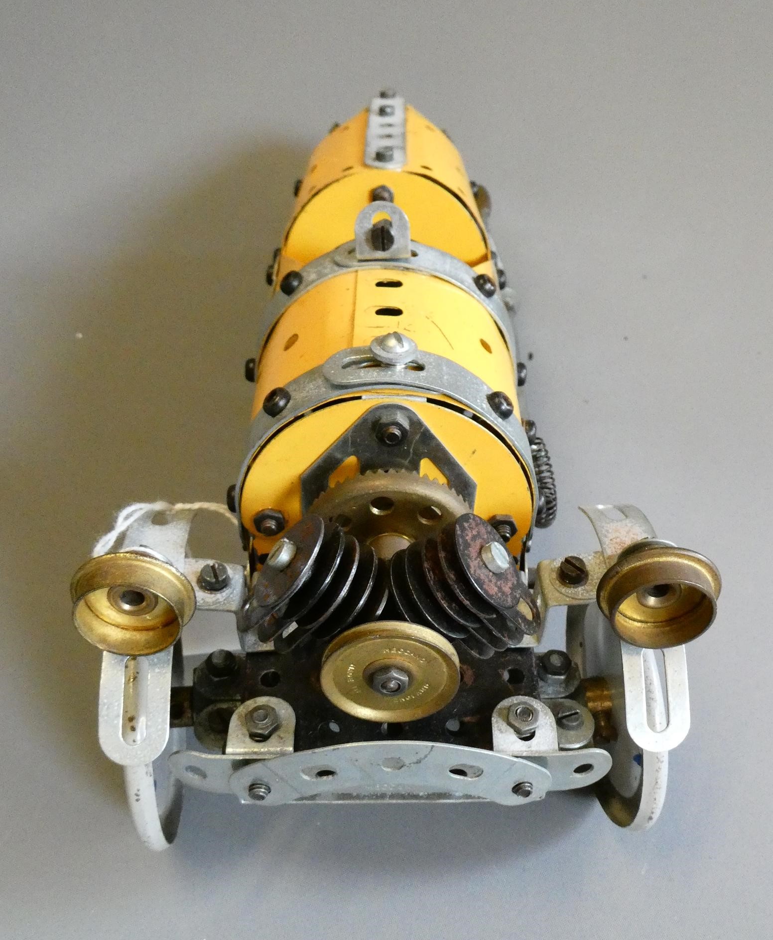 Meccano 1960s yellow/silver shop display model of the Morgan 3-wheeler car, some aging to plate Image