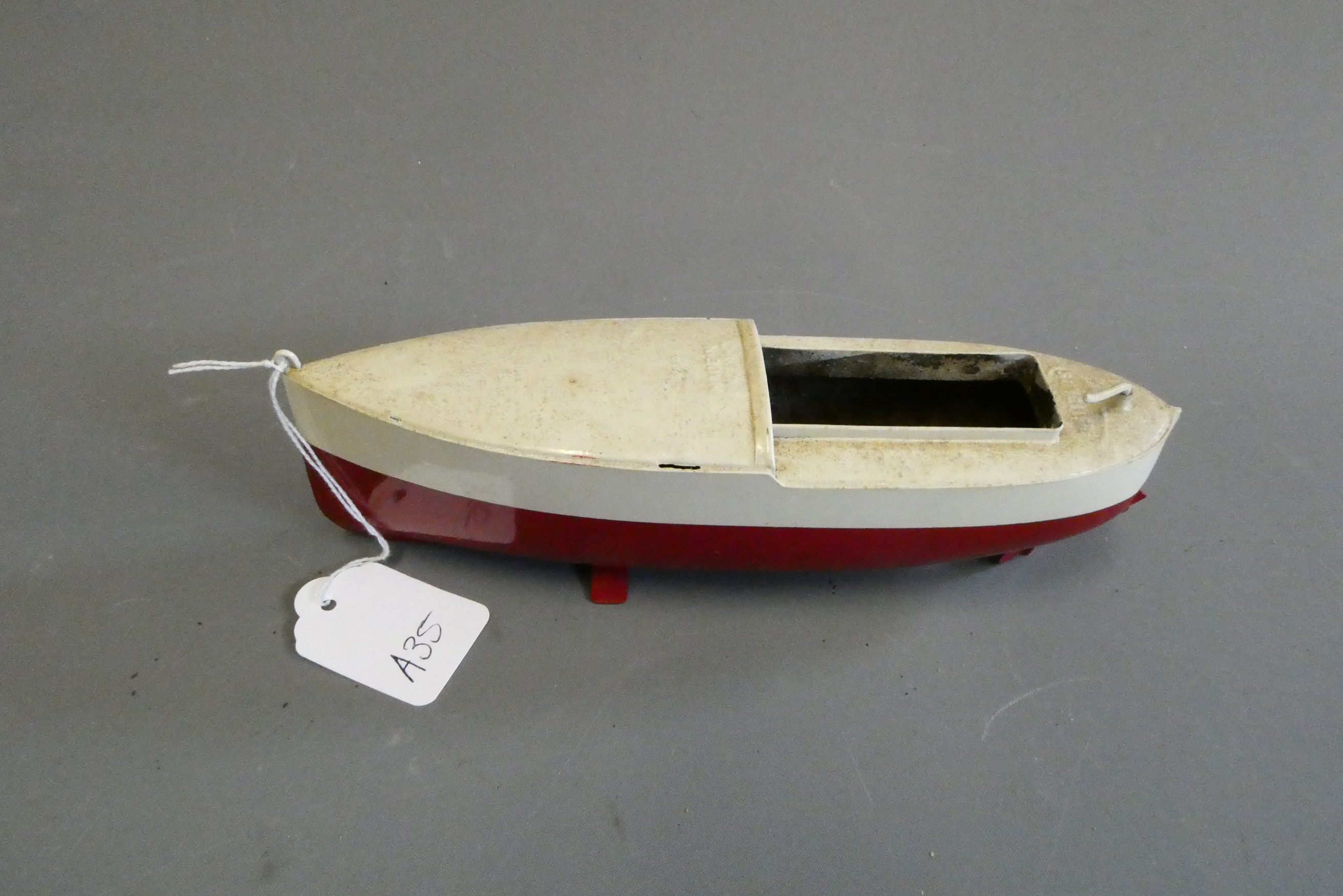 Sutcliffe models small hot air launch, some over painting to hull, aging to boat deck, spirit burner Image
