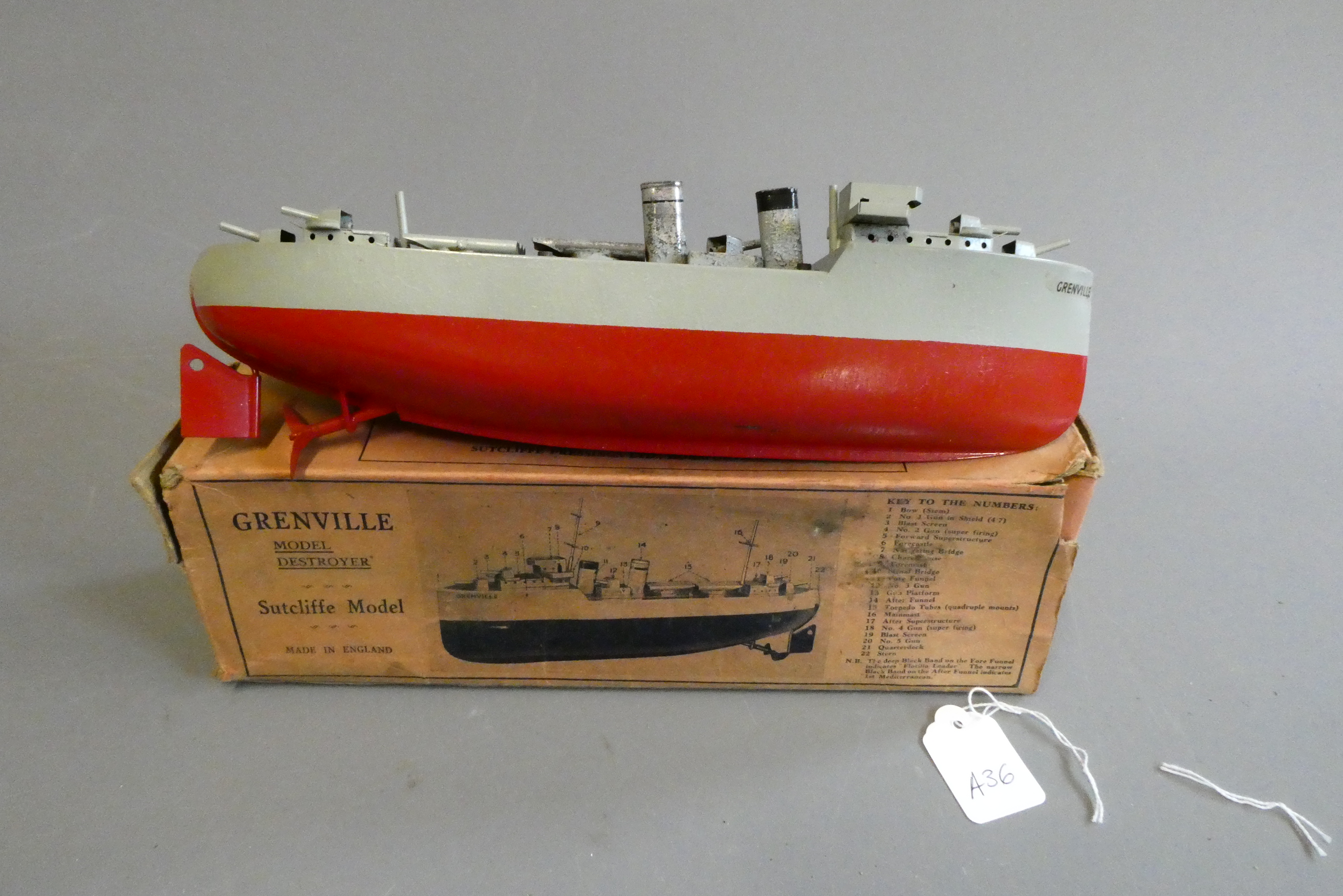 Sutcliffe models scarce Grenville model Destroyer. Some minor paint loss and rusting to deck Image