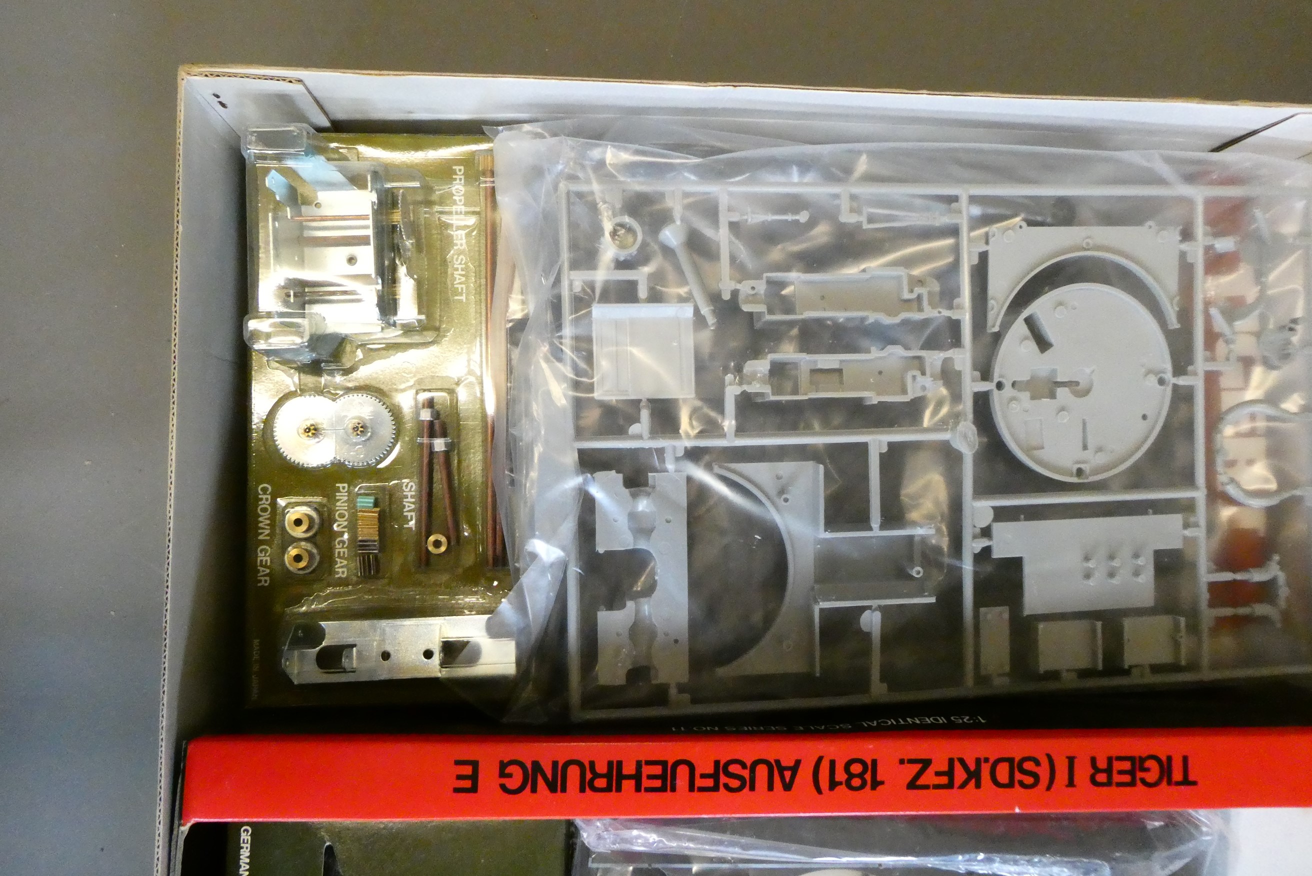 Tamiya 1:25 scale Tiger I tank kit with motors and remote control. Box excellent, contents factory Image