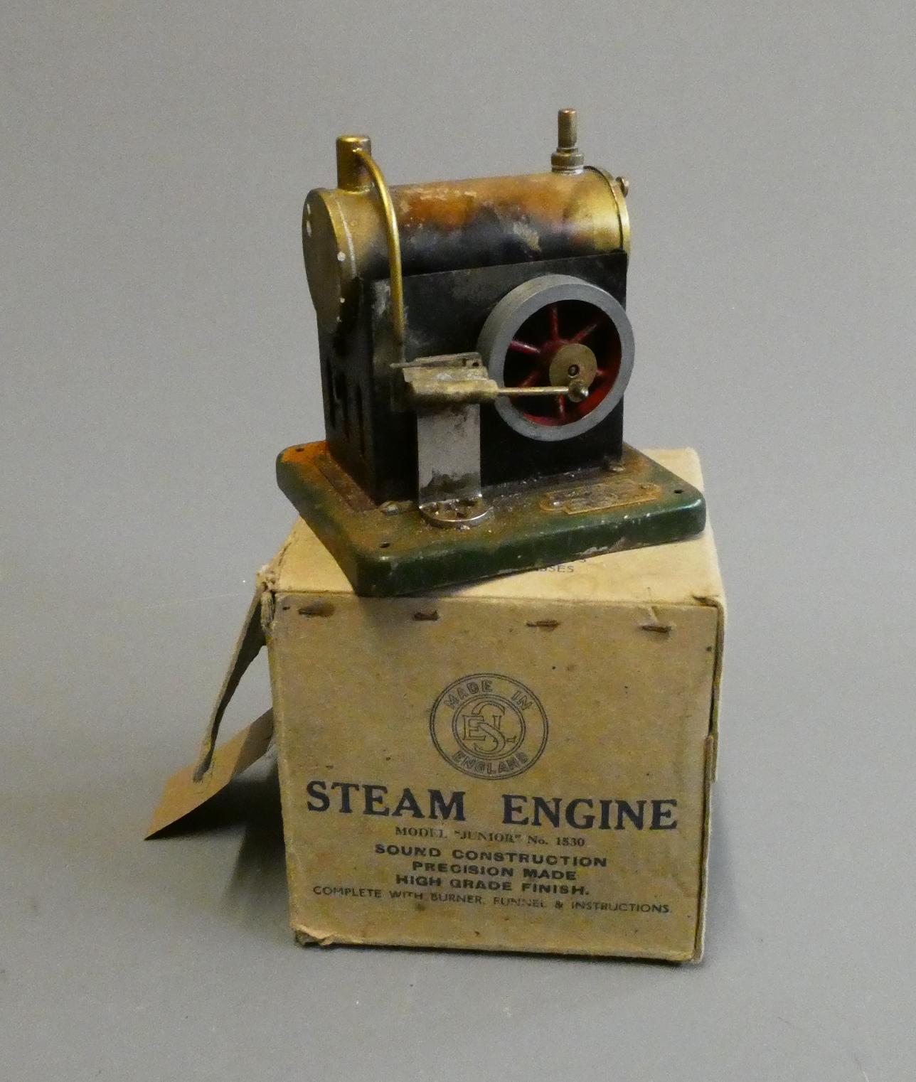 ESL small stationary spirit fired steam engine, signs of heavy use. Some minor rusting to base, Image