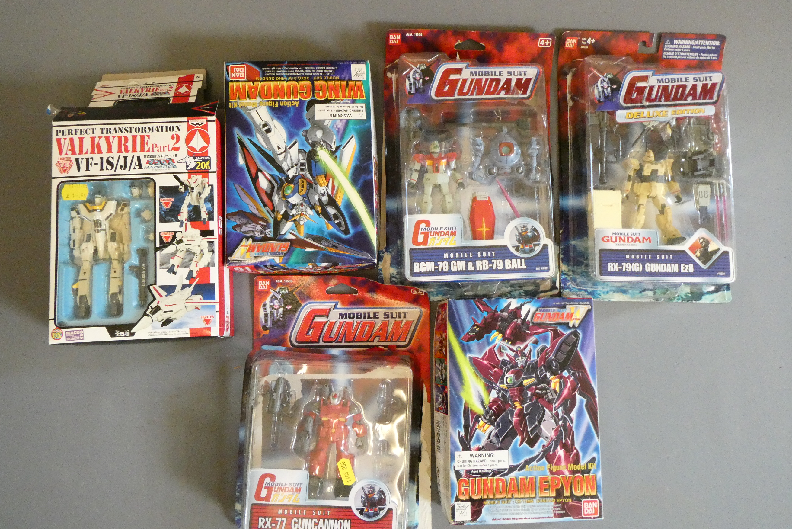 Six Bandai Gundam Robot figures, all items boxed, some boxes opened, contents unchecked for Image