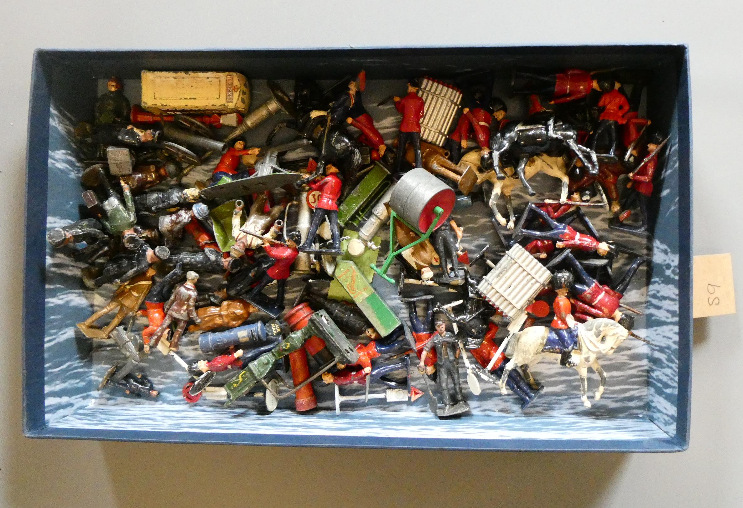 Lead figures from Britains Timpo and others including solders, railway and accessories, fair to good Image