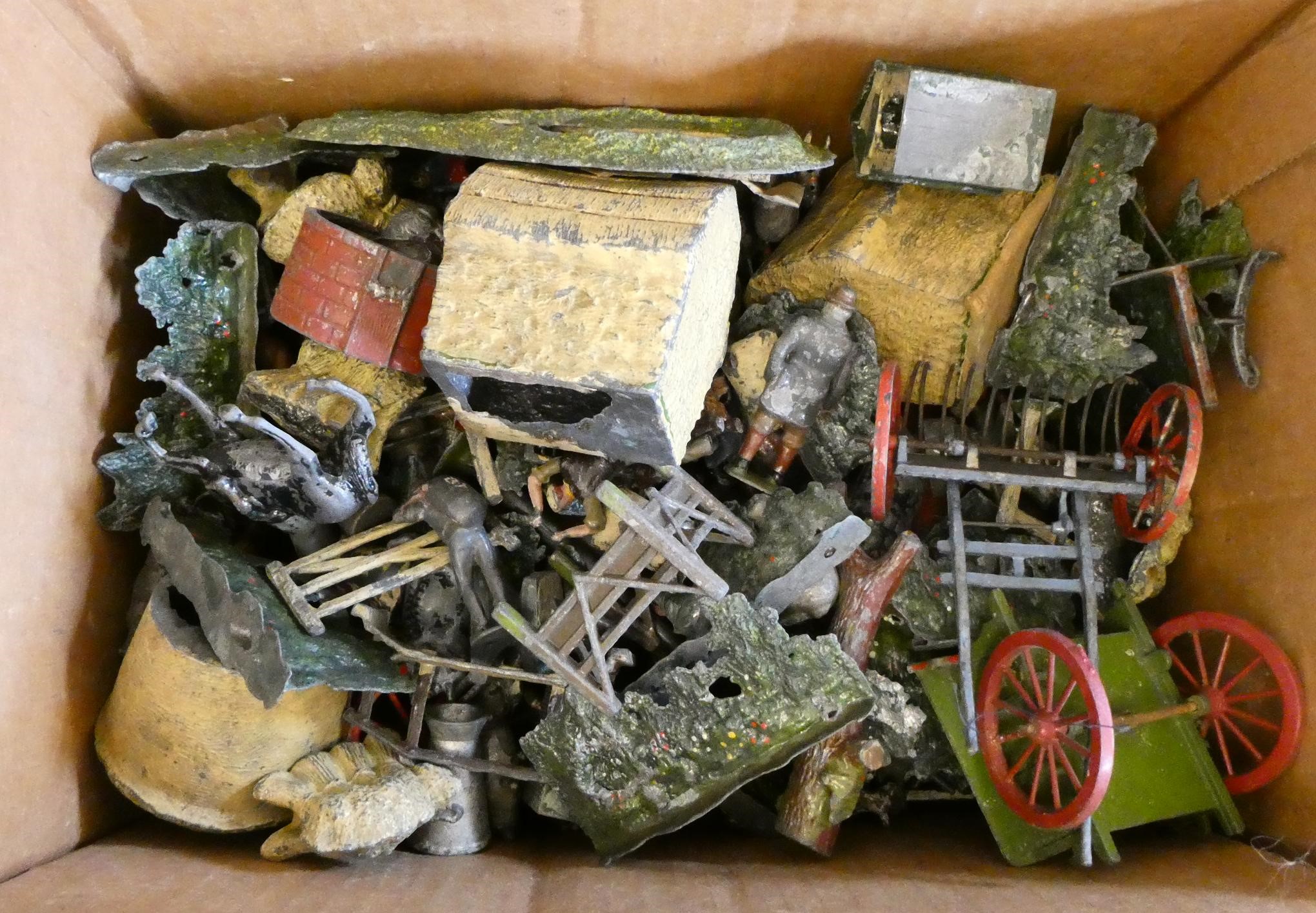 A large quantity of playworn lead figures including farm, army and civilians, many items have damage Image