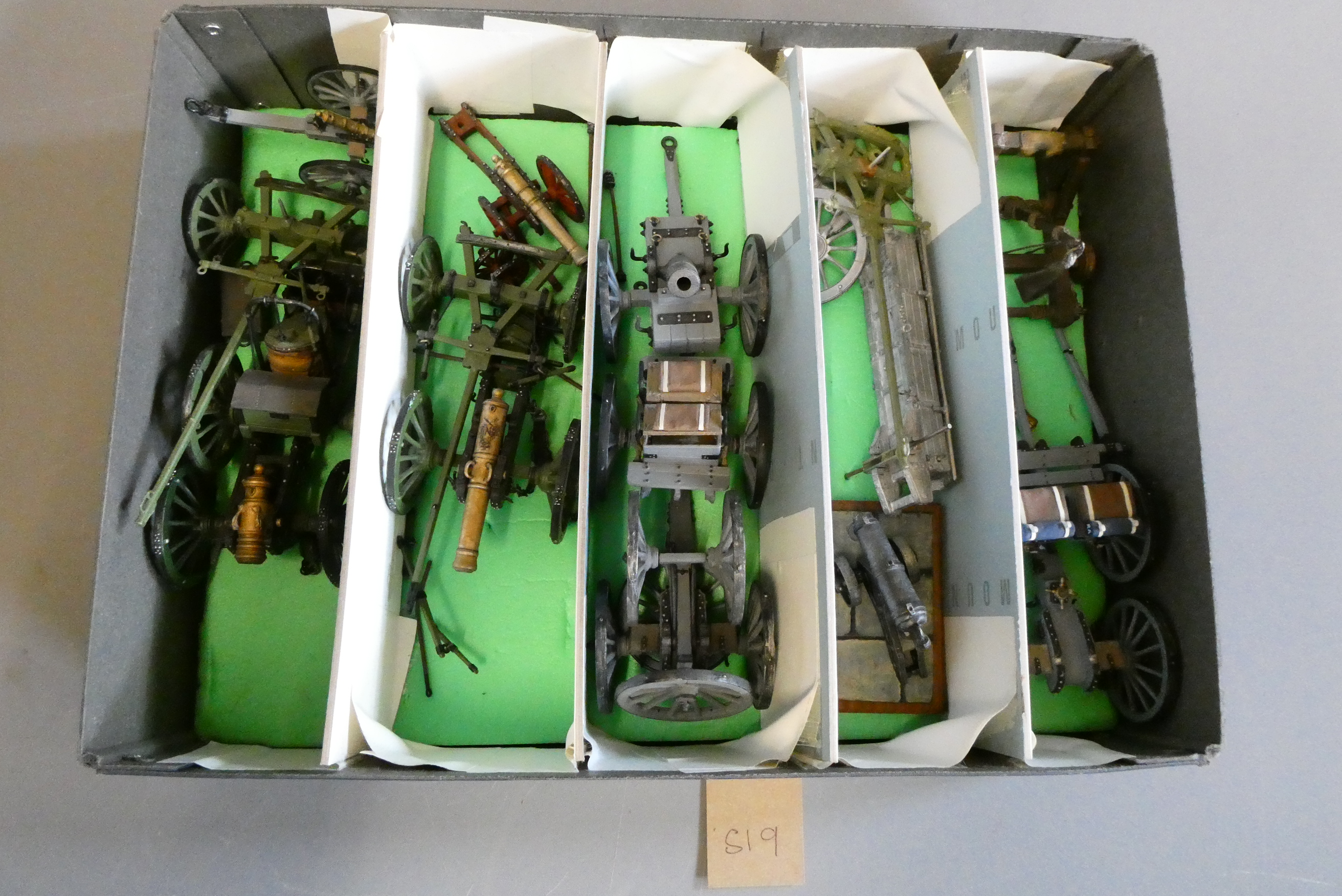 54mm models of Napoleonic field guns, mortars and other equipment, most well-made and painted, some Image