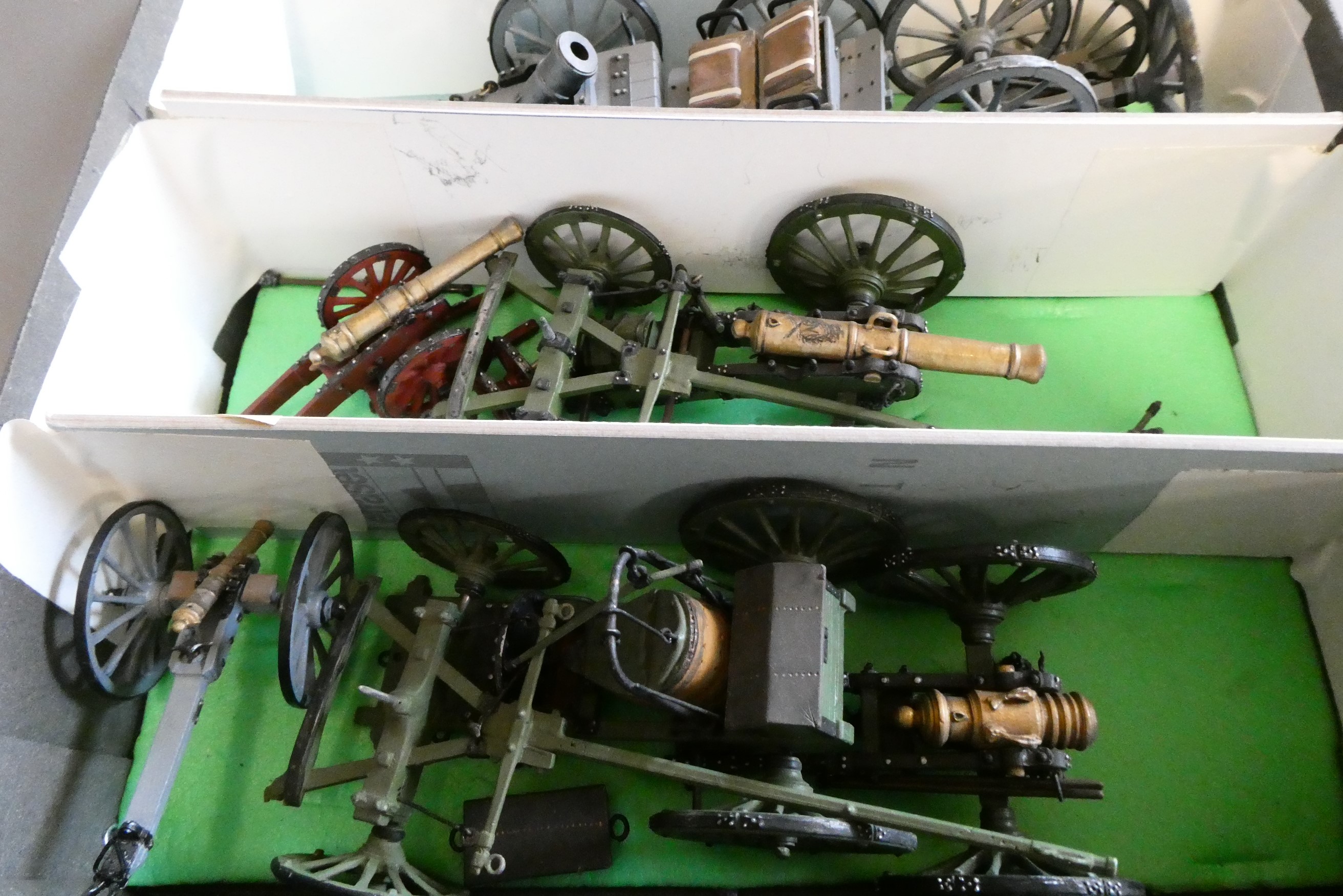 54mm models of Napoleonic field guns, mortars and other equipment, most well-made and painted, some Image
