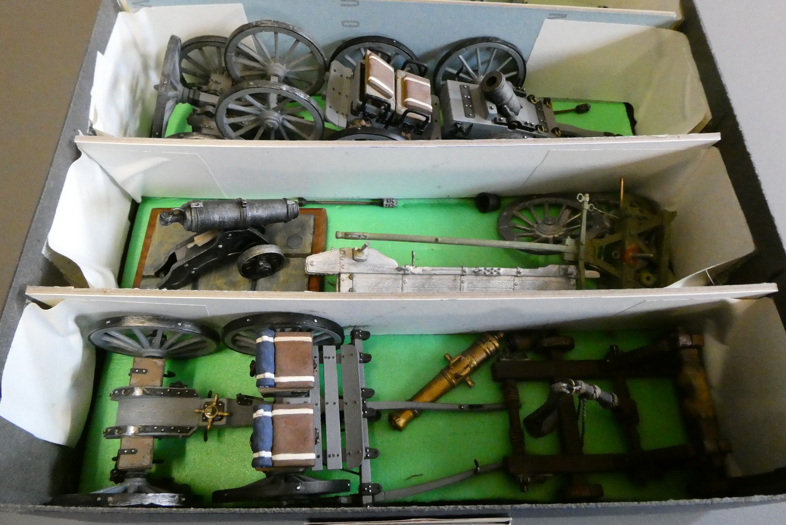 54mm models of Napoleonic field guns, mortars and other equipment, most well-made and painted, some Image