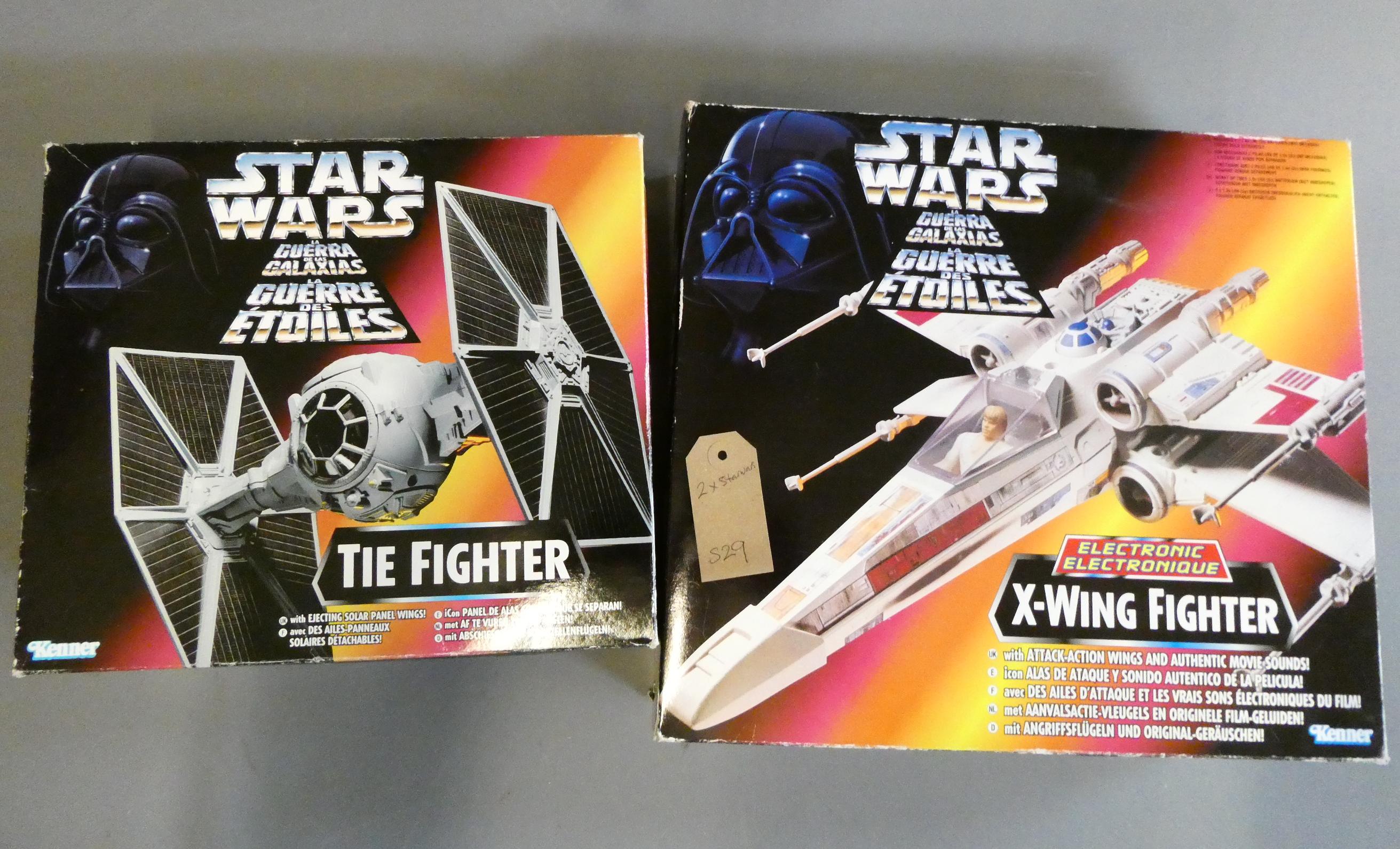 Re-issue Kenner Star Wars Toys X-Wing Fighter and Tie Fighter with figure, both items boxed, Image