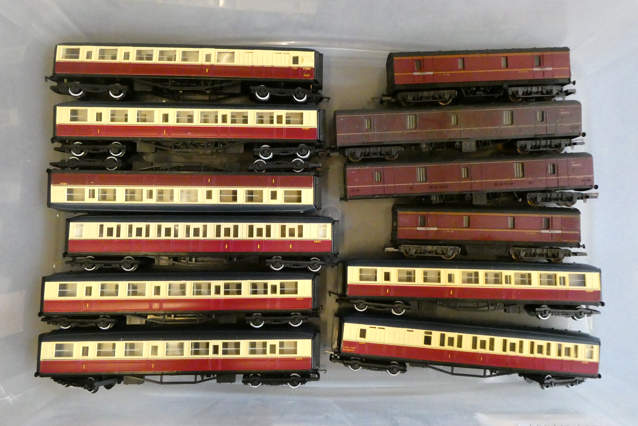 Nineteen BR passenger coaches and utility vans by Hornby, Lima and others including BR (NE) Image