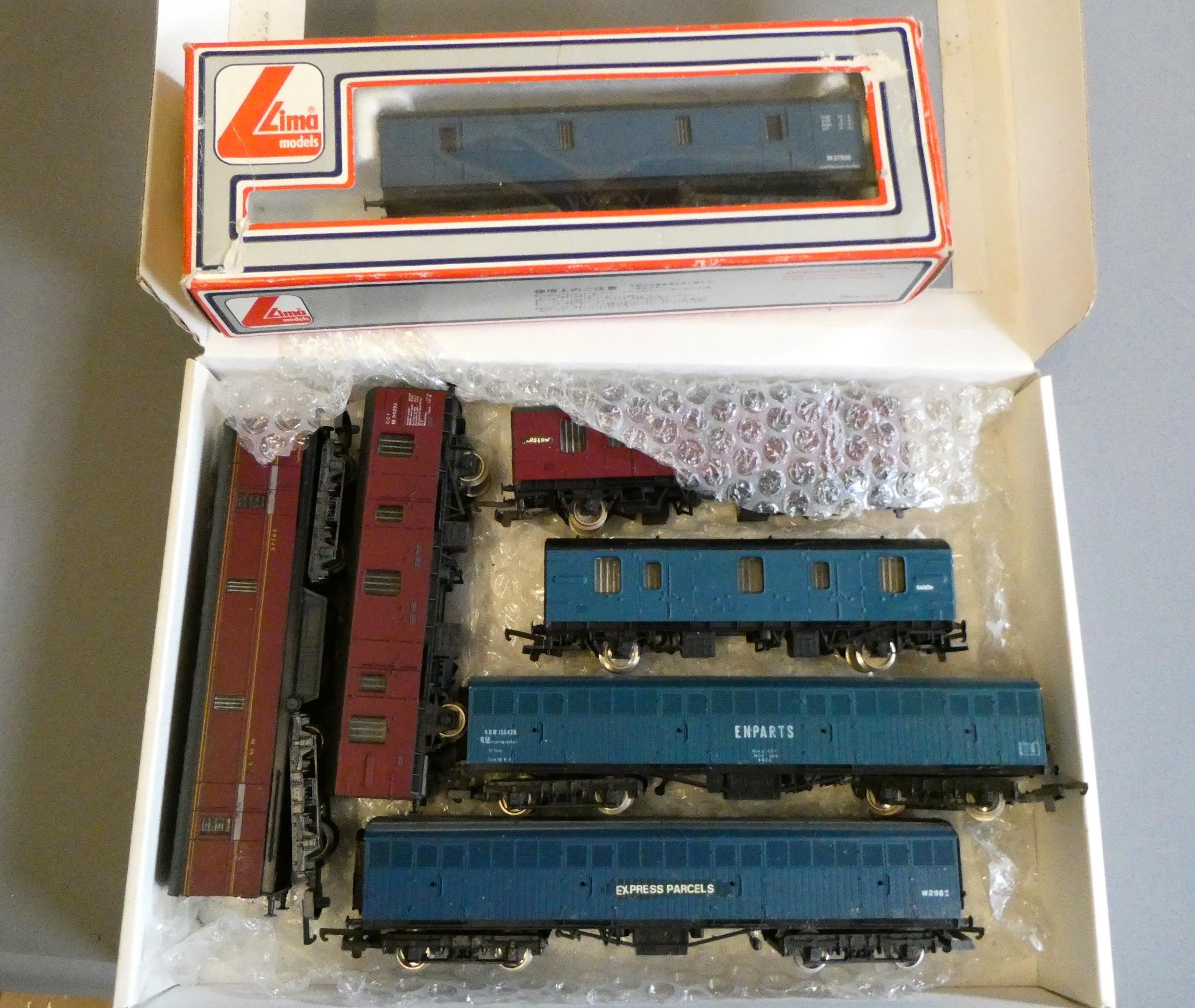 Nineteen BR passenger coaches and utility vans by Hornby, Lima and others including BR (NE) Image