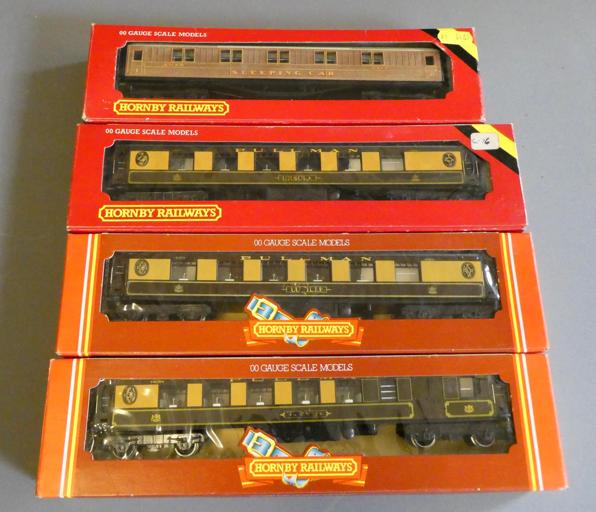 Three Hornby Margate Pullman coaches, name transfers poor, and an LNER sleeping car, all items Image