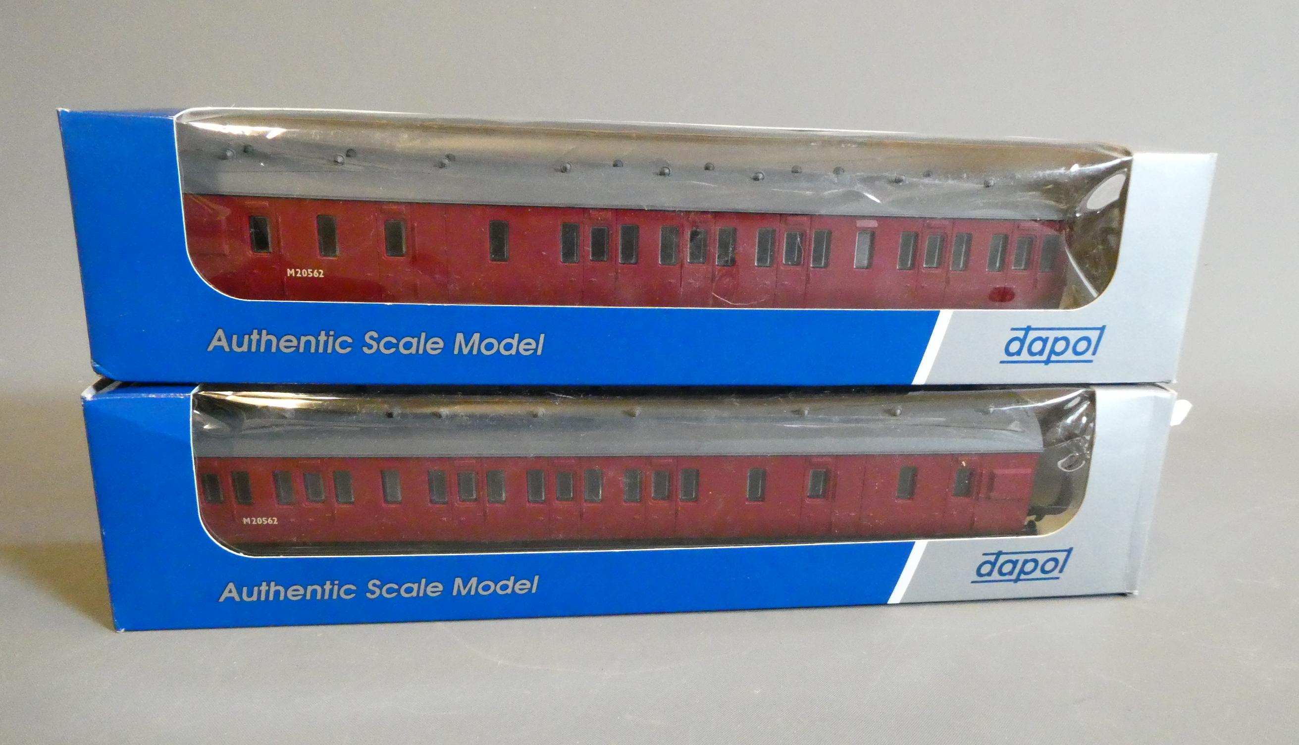 Two Dapol Stanier Suburban coaches, both items break ends in British Railways crimson, boxed, Image