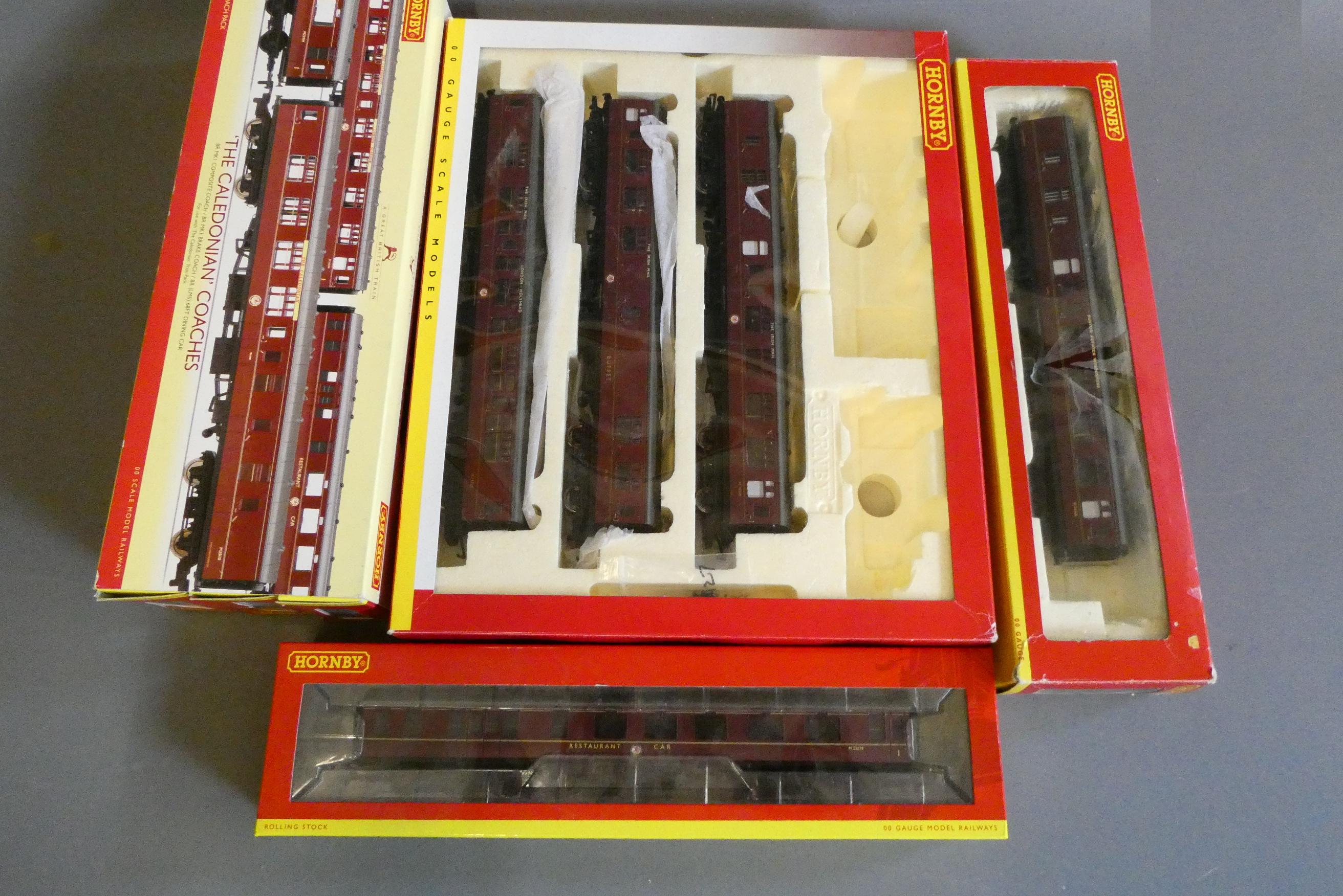 Eight Hornby MK1 BR crimson passenger coaches including three Irish Mail Image