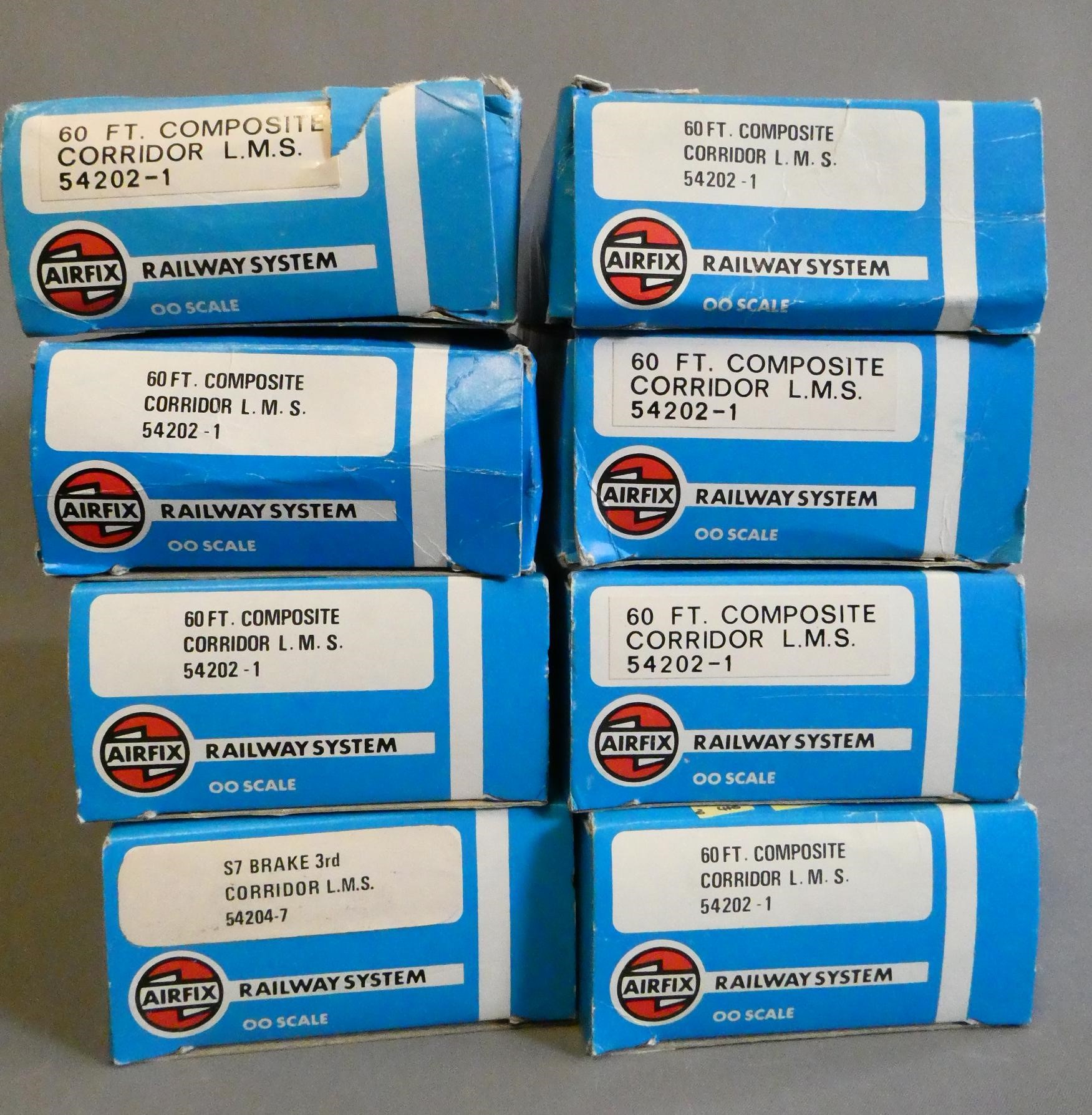 Eight Airfix Railways LMS crimson corridor coaches, all items boxed, good to excellent (Est. plus Image