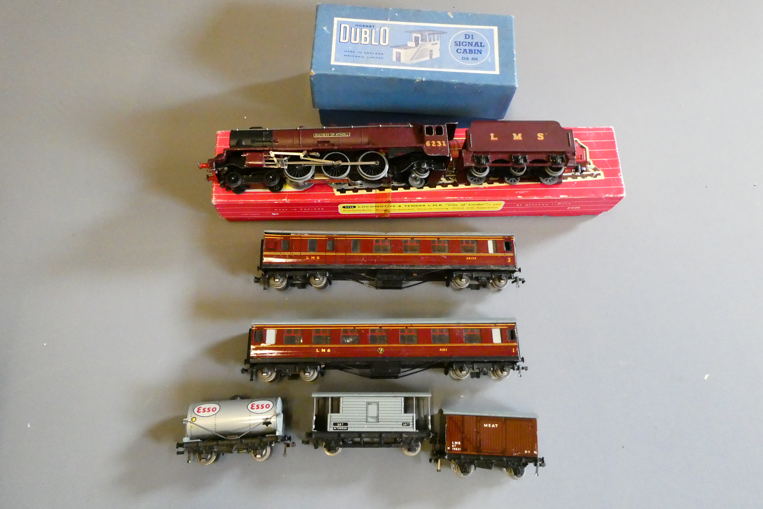 Hornby Dublo 3-rail rolling stock comprising Duchess of Atholl, two LMS coaches, eleven goods wagons Image