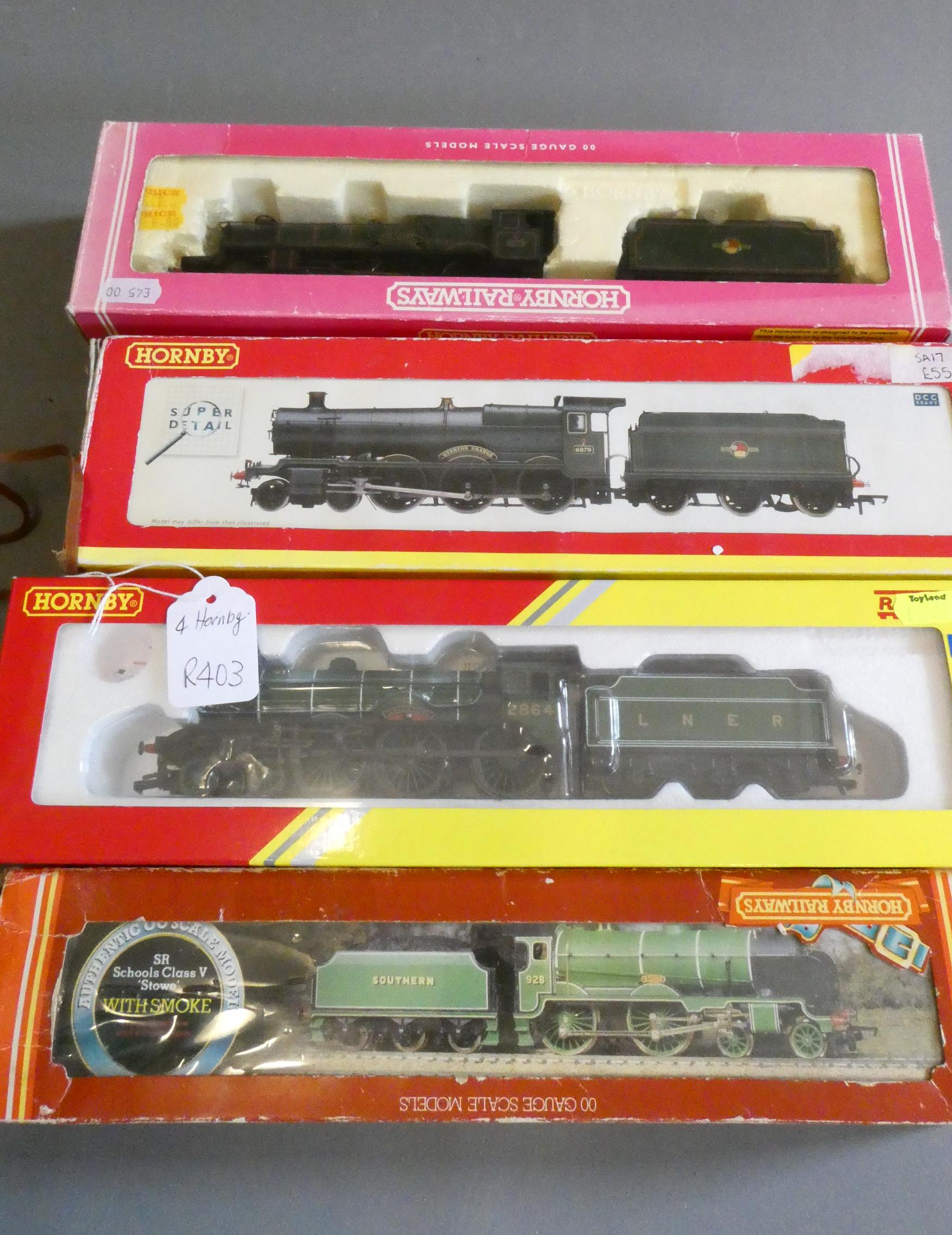 Four Hornby Margate locomotives comprising BR Castle Class Spitfire, BR Overton Grange, LNER B17 Image