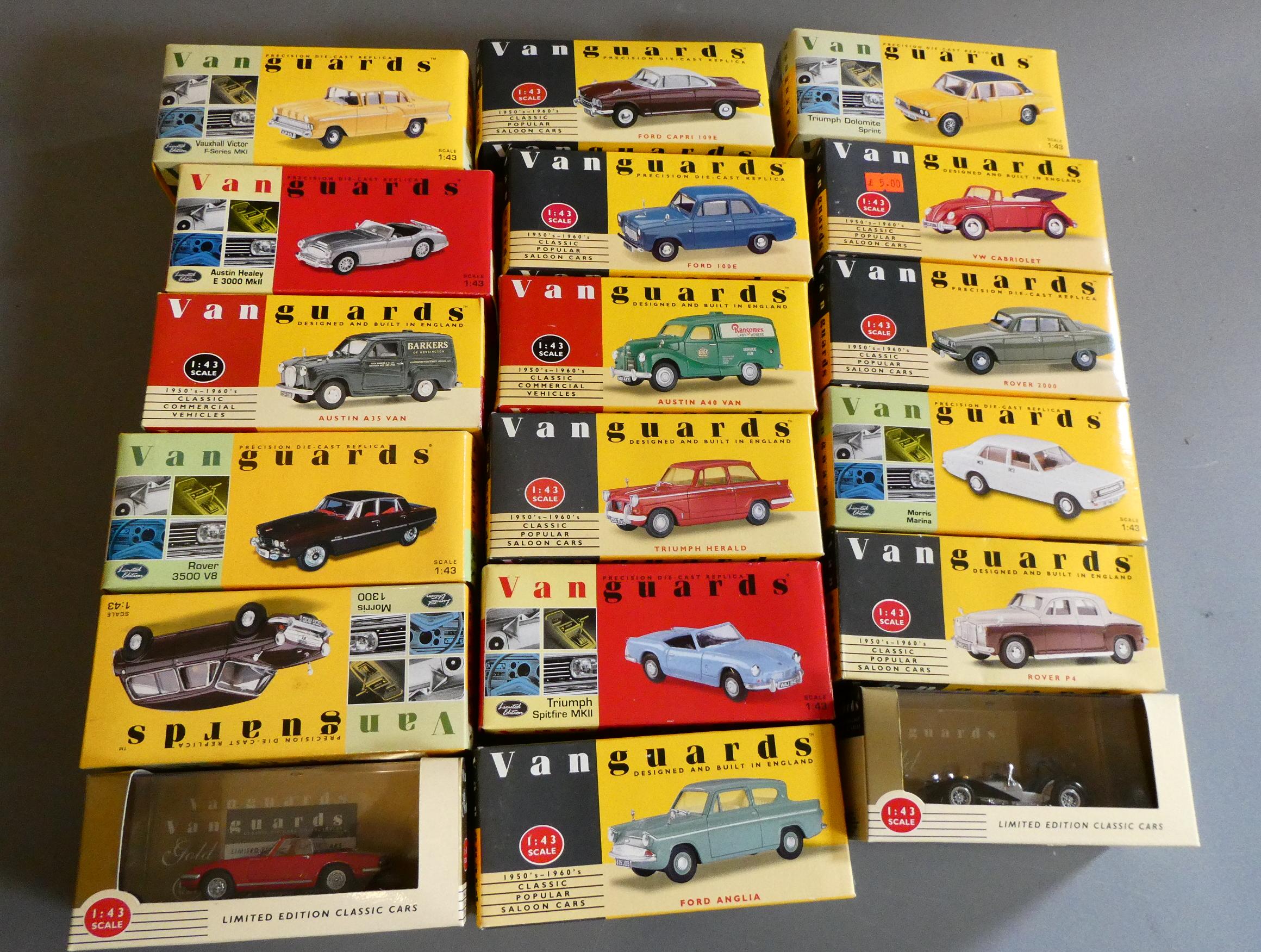 Eighteen Vanguard Motor cars from the 1960/70s and three further modern diecast vehicles. All items Image