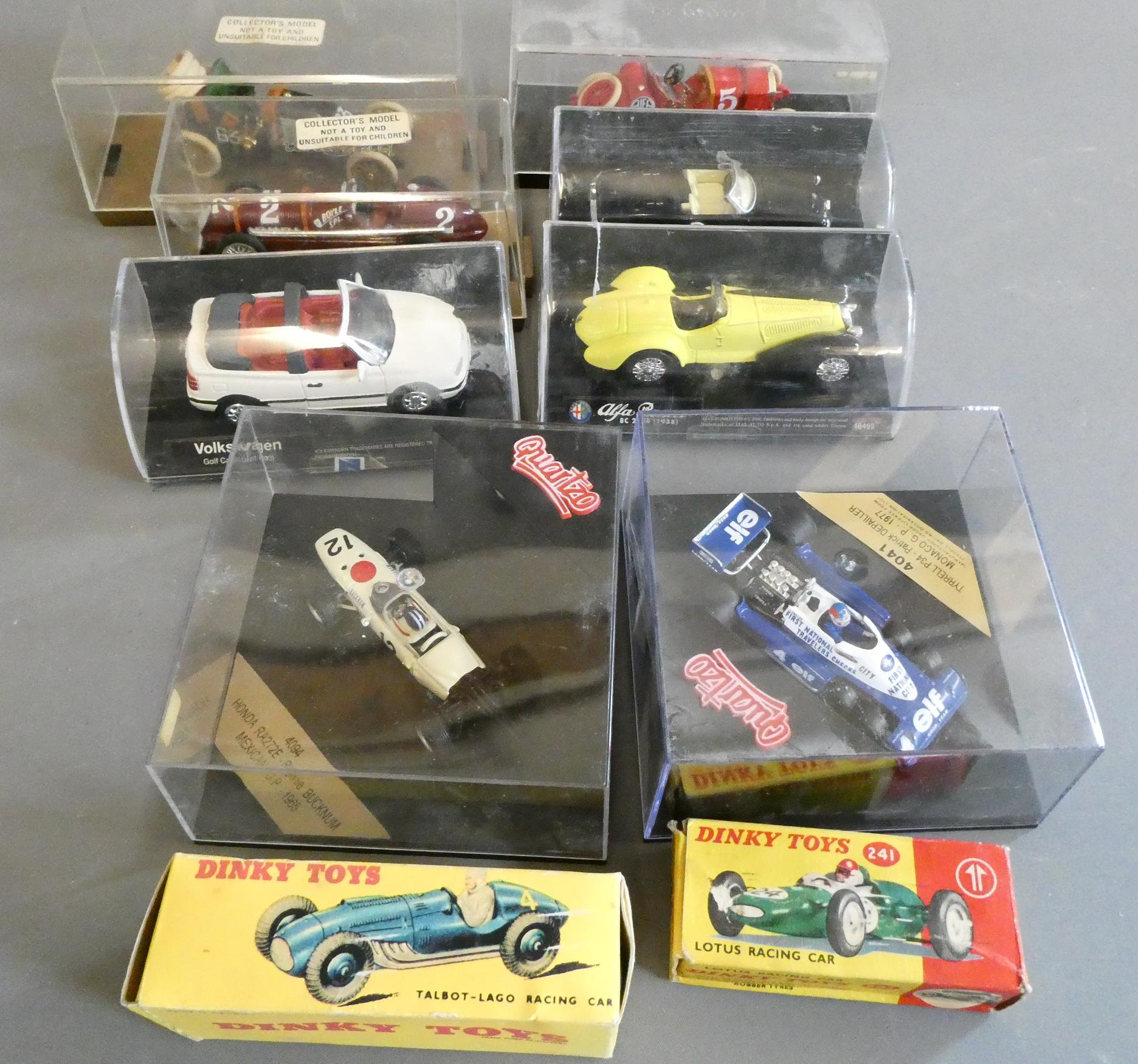 Ten diecast collectors cars by Quartzo and others including two Dinky race cars (re-pro boxes), all Image