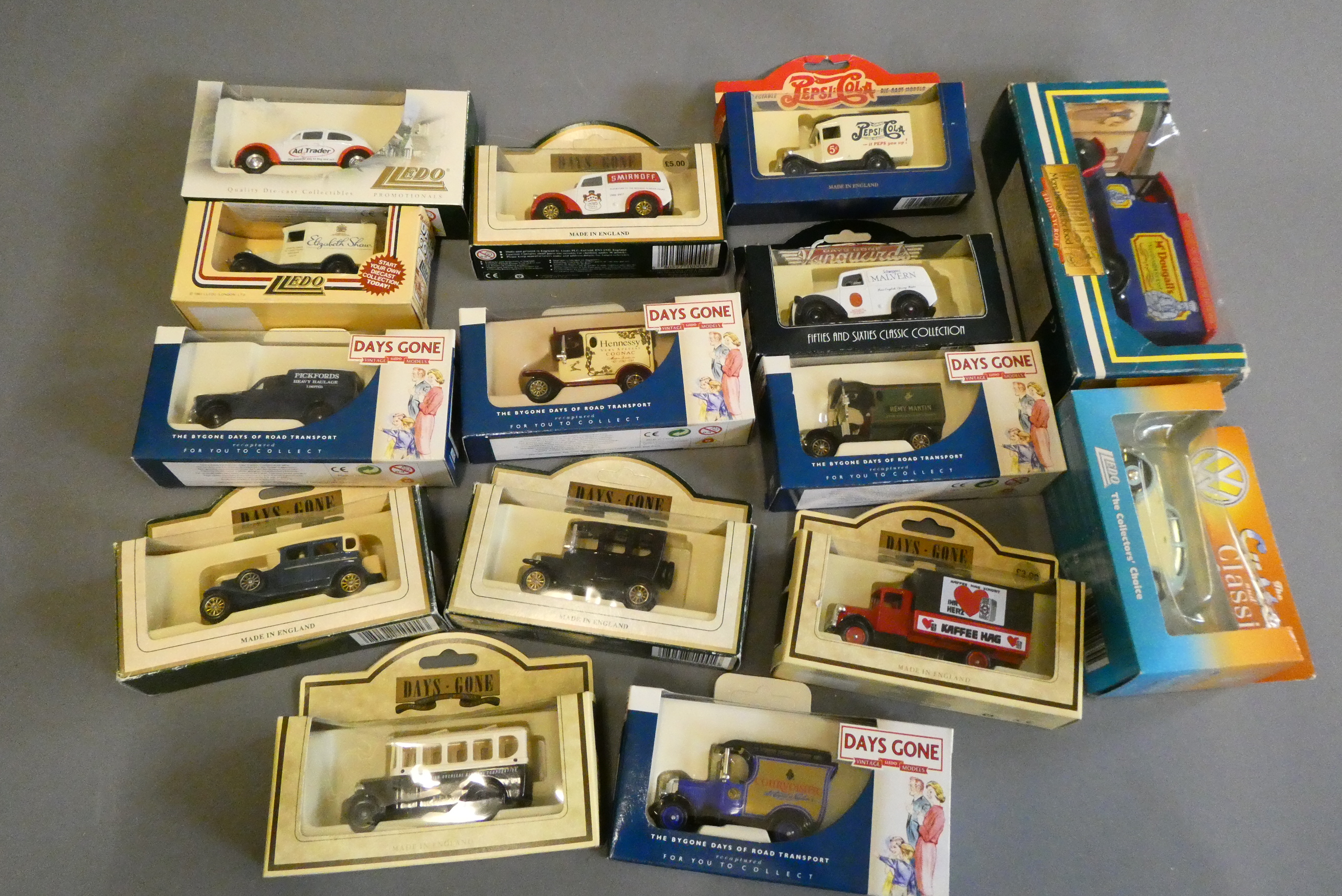 Sixteen Lledo and Days Gone vintage vehicles including cars and delivery vans, all items boxed, Image