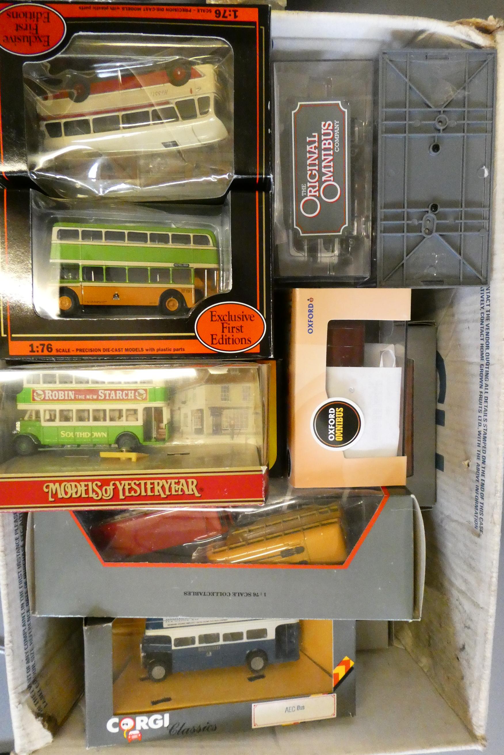 Thirty seven bus models from the mid 20th century by EFE, Corgi and others, all items boxed, Image