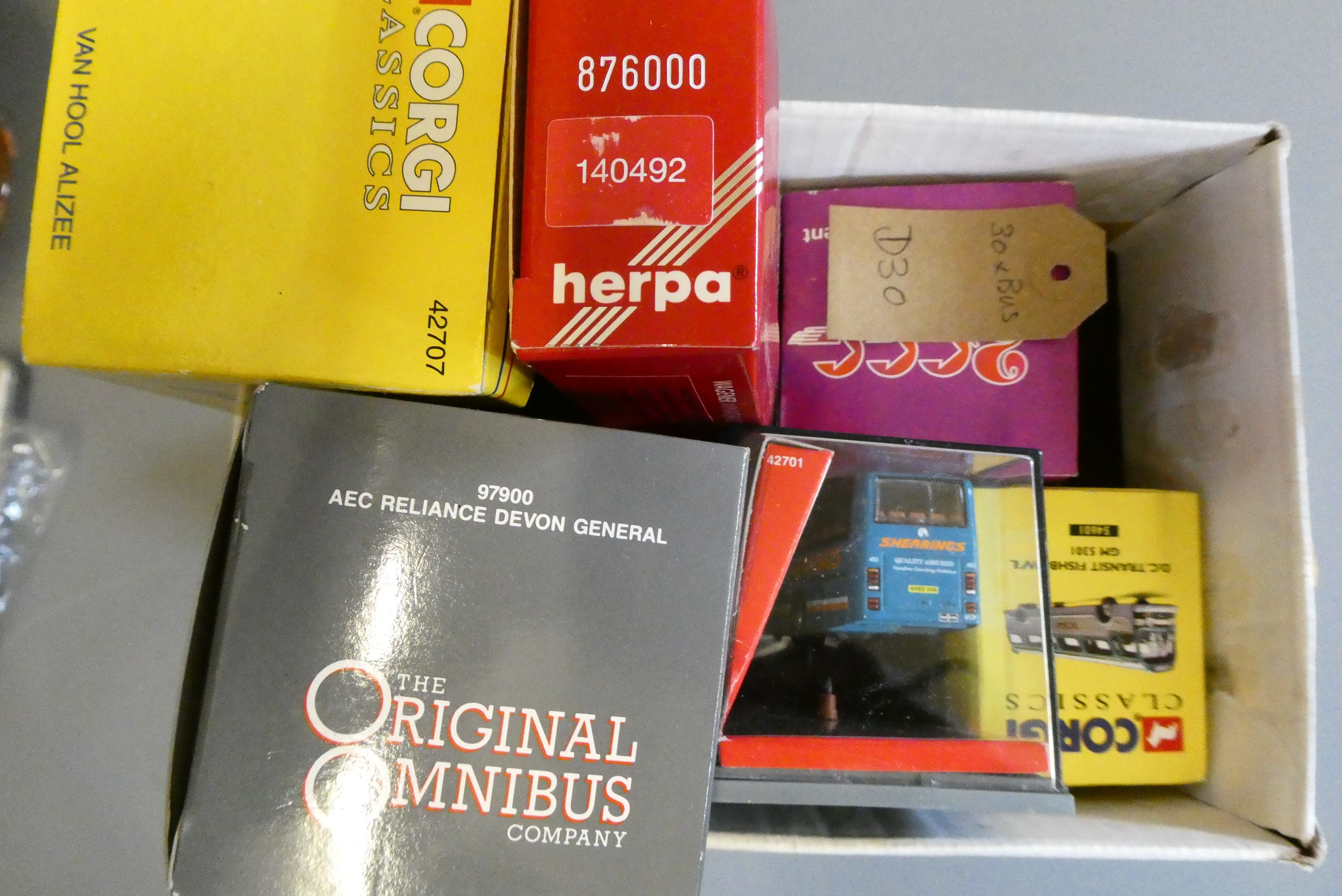 Thirty diecast and plastic models of modern bus and coach types, all items boxed, good to excellent Image