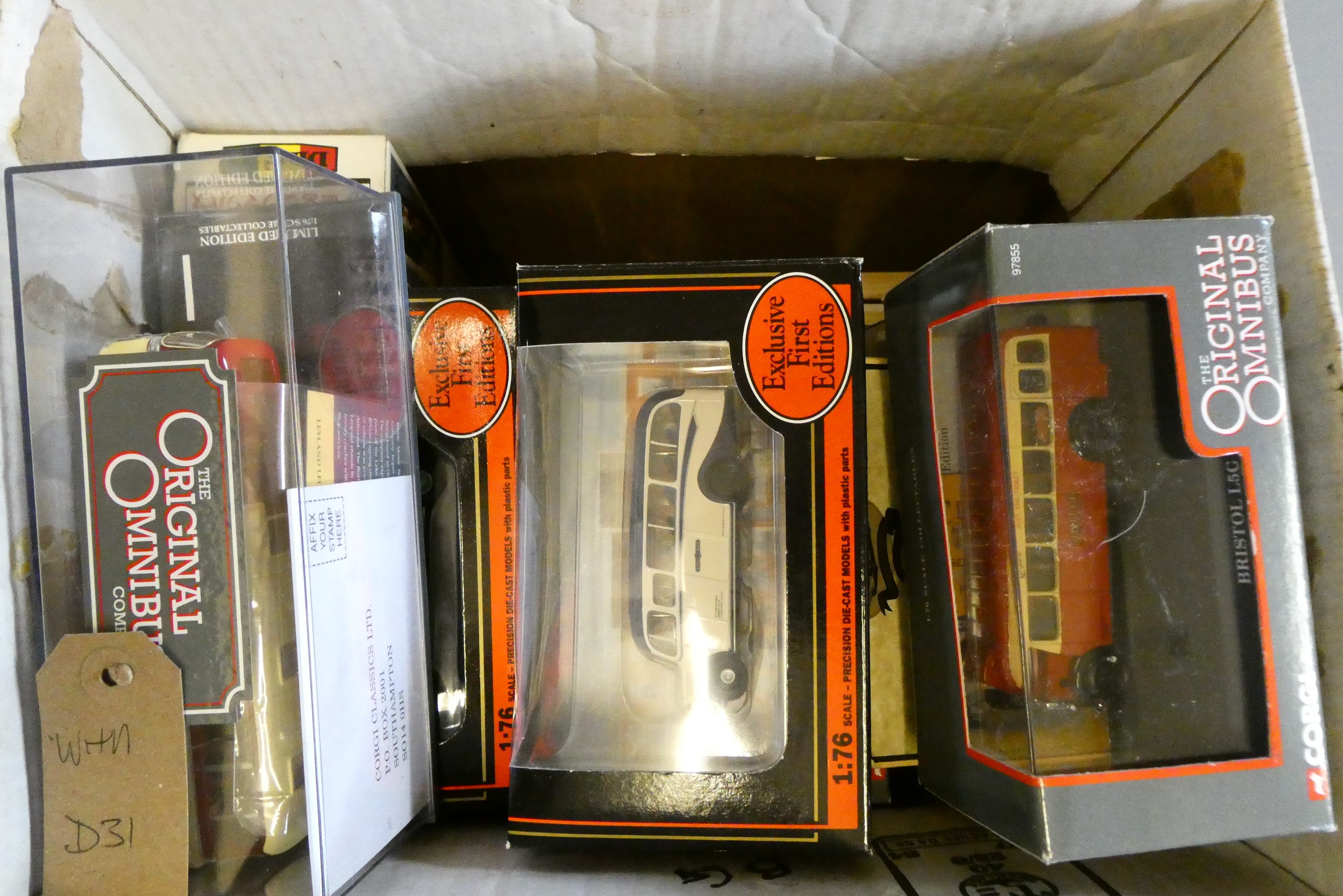 Thirty six diecast and plastic models of single decker bus and coach types, all items boxed, good to Image