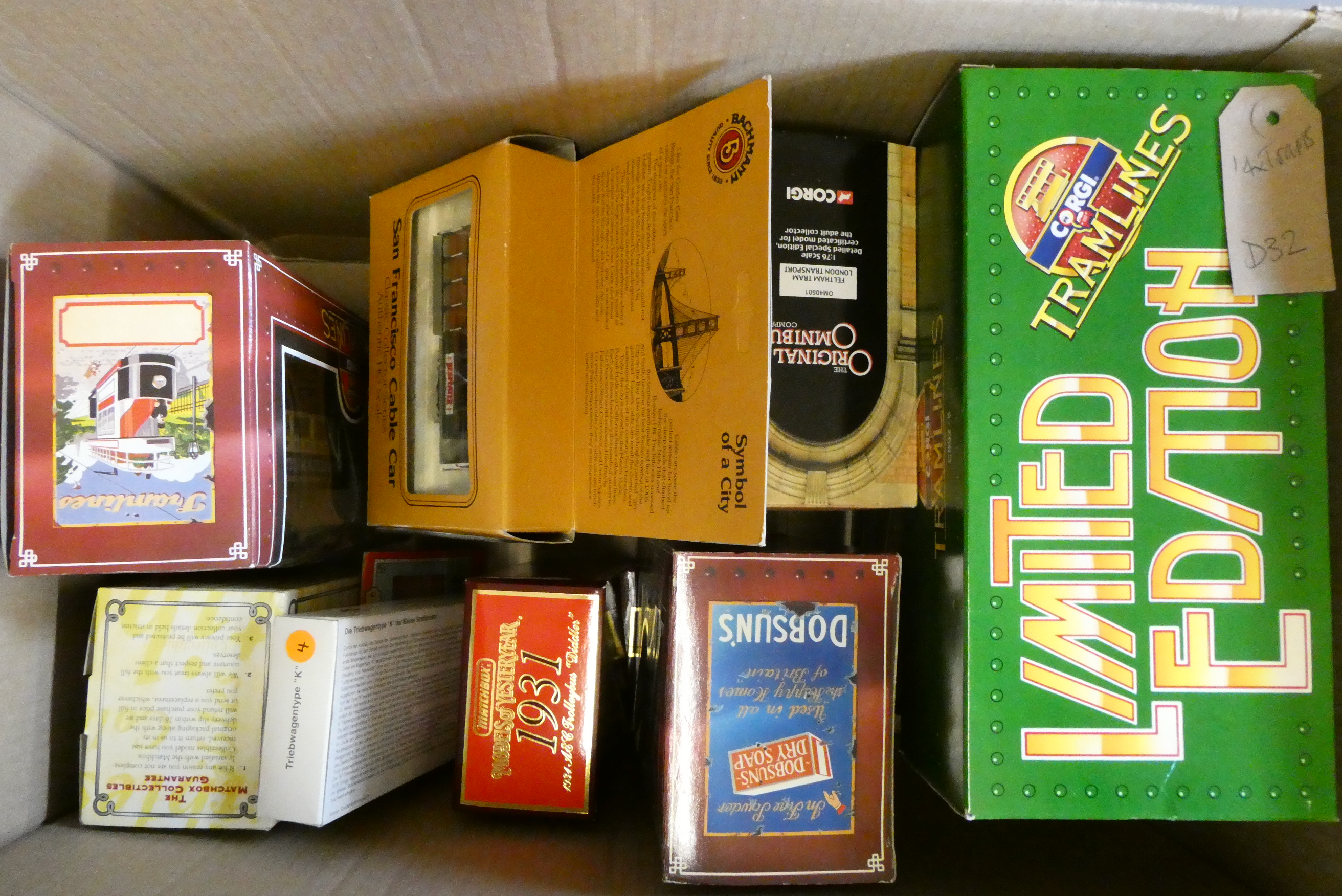 Sixteen diecast and plastic models of vintage trams, all items boxed, good to excellent (Est. plus Image