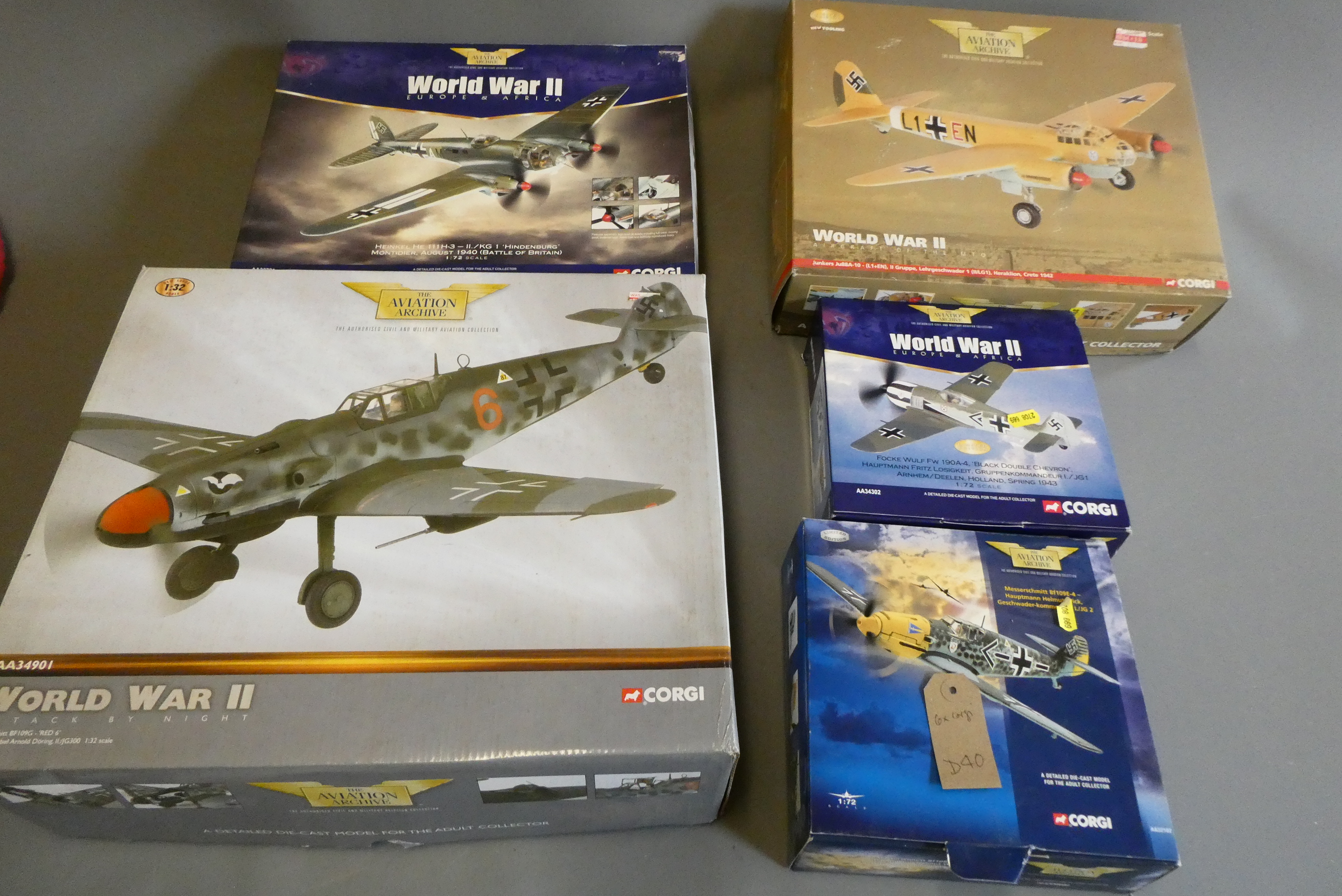 Six Corgi Aviation Archive model aircraft, all German Luftwaffe types, all these models have been Image
