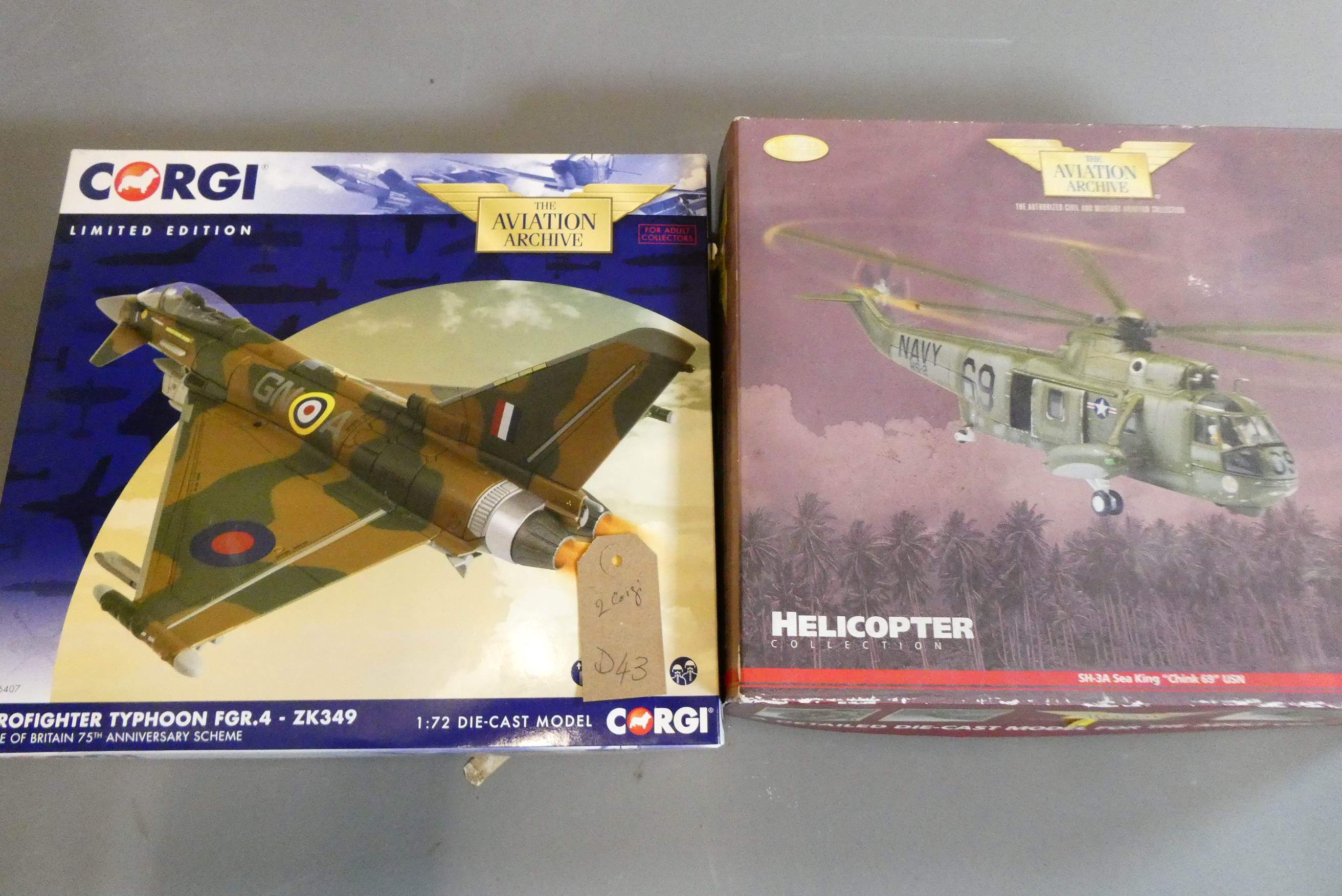 Two Corgi Aviation Archive model aircraft, modern types. These models have been out on display. Image
