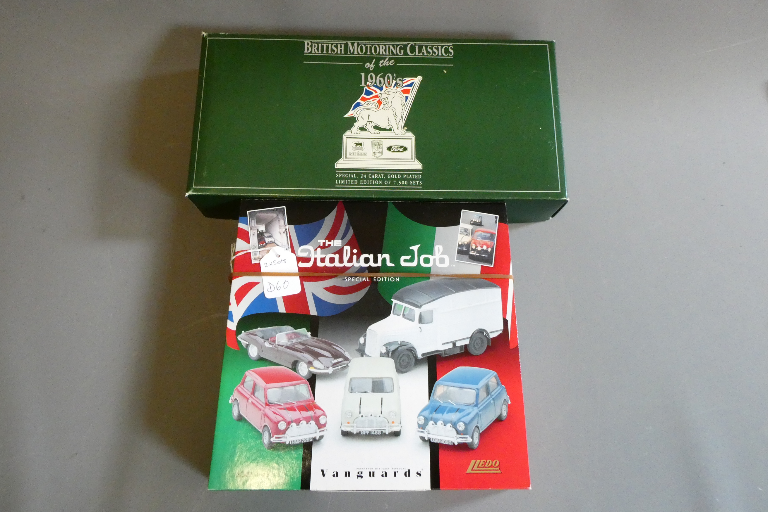 Limited edition gold plated British Motoring Classics with Morris Minor, Mini and Ford Anglia and Image