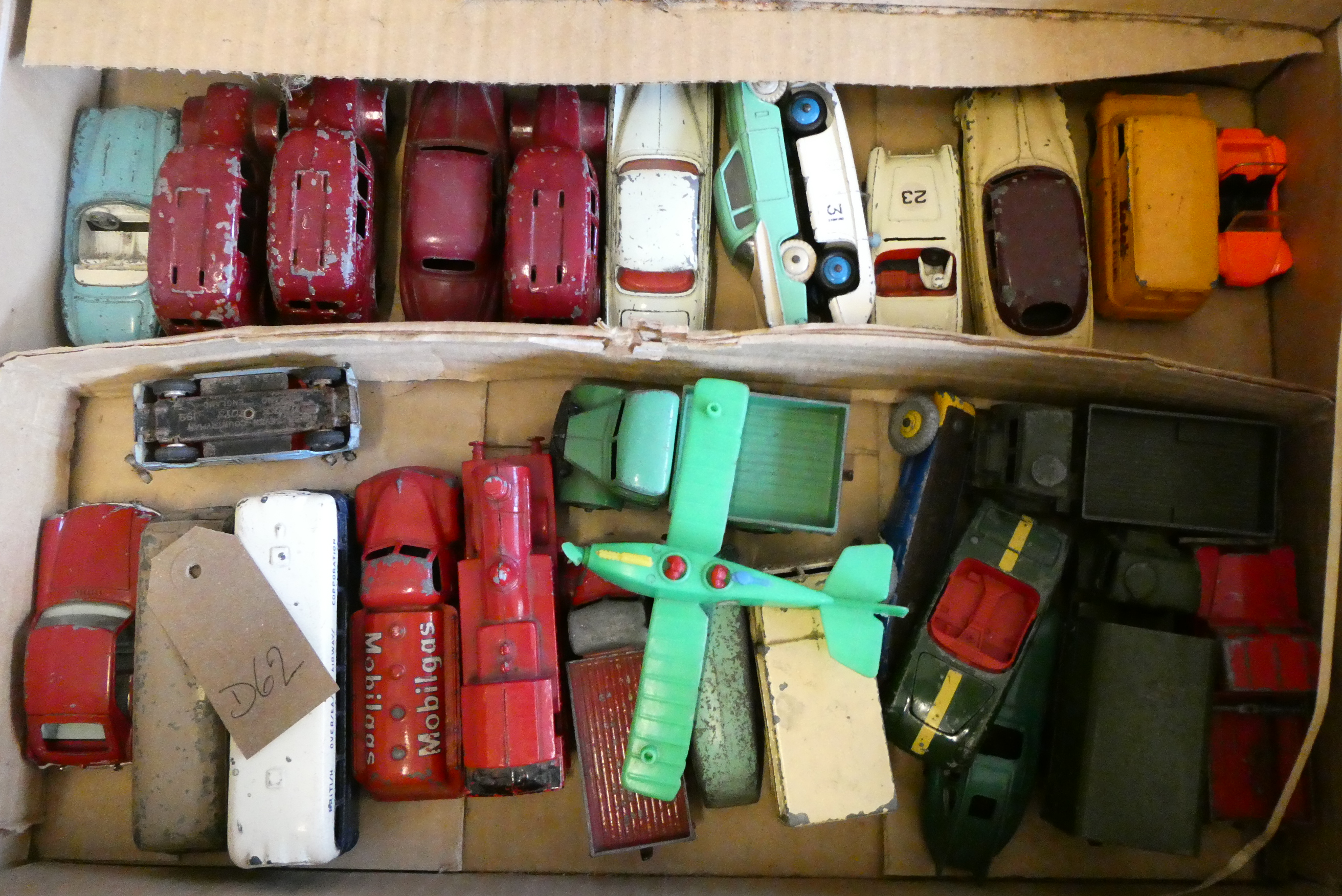 Unboxed vehicles by diecast and plastic Dinky and others, in used played-with condition. Fair (Est. Image