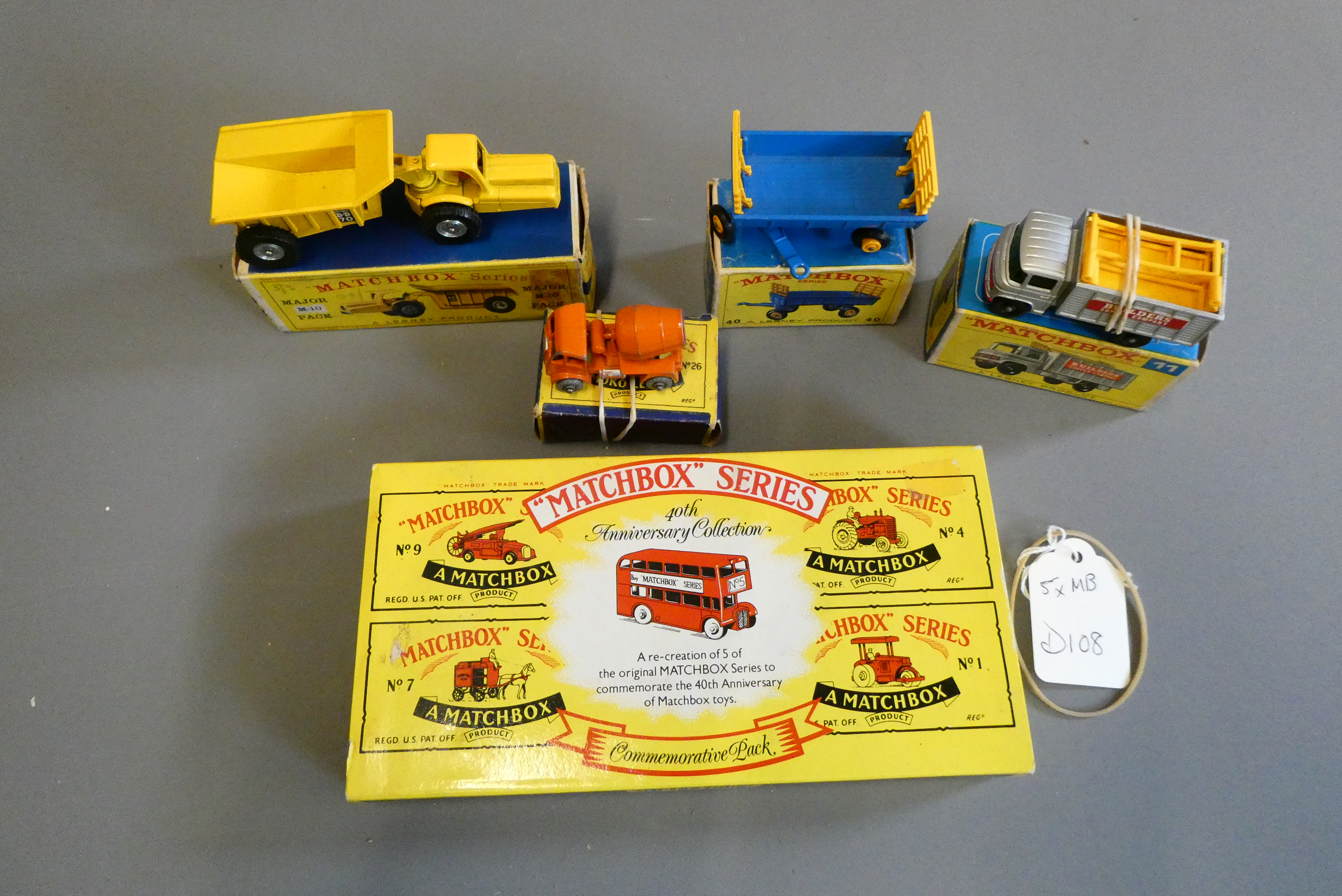 Matchbox No11 Scaffolding Truck, No26 Cement Mixer, No40 Hay Trailer, M-10 Whitlock Dumper and 40th Image