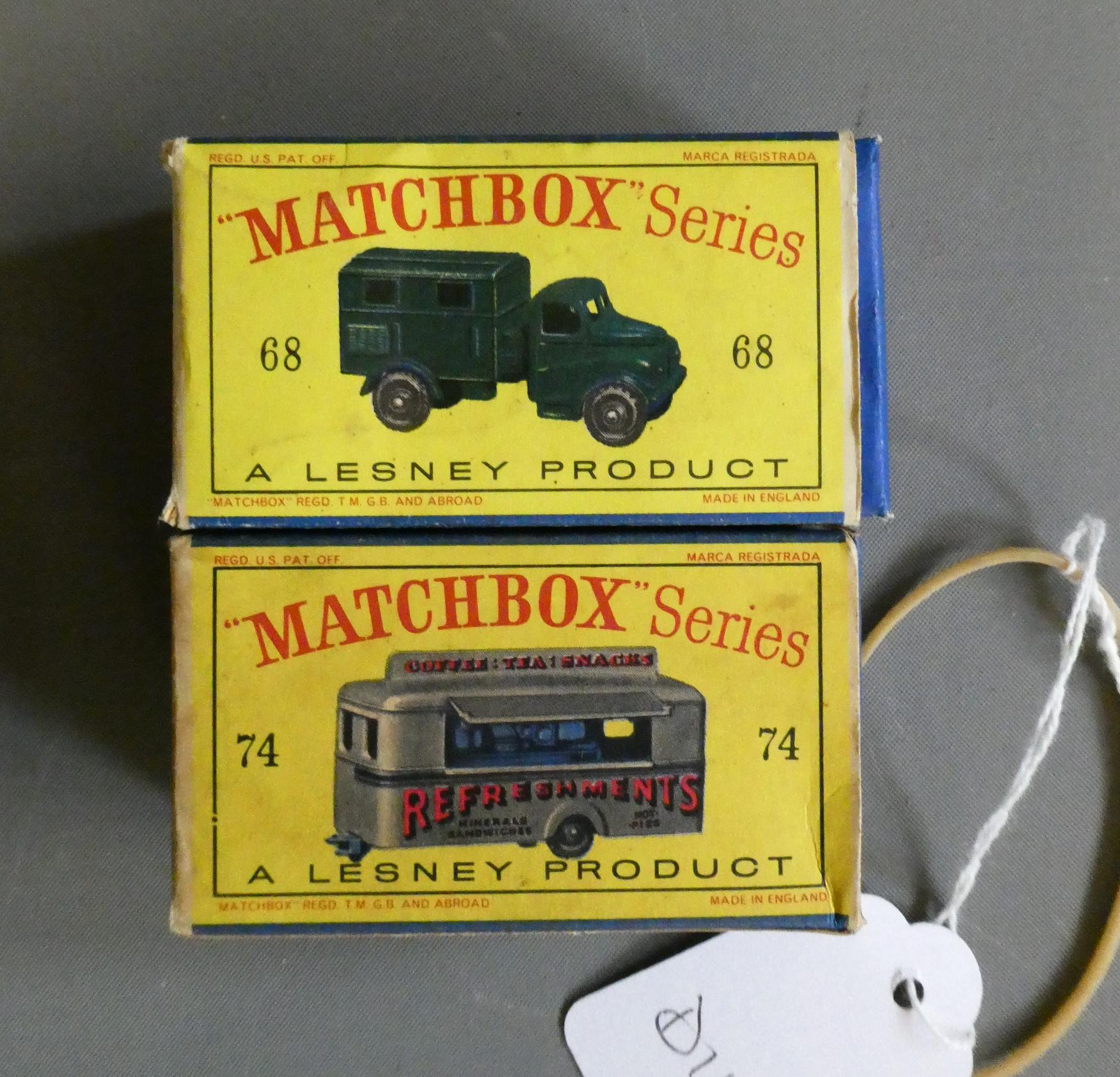 Matchbox No68 Wireless truck and No 74 Refreshment van in silver, boxes good, models excellent (Est. Image