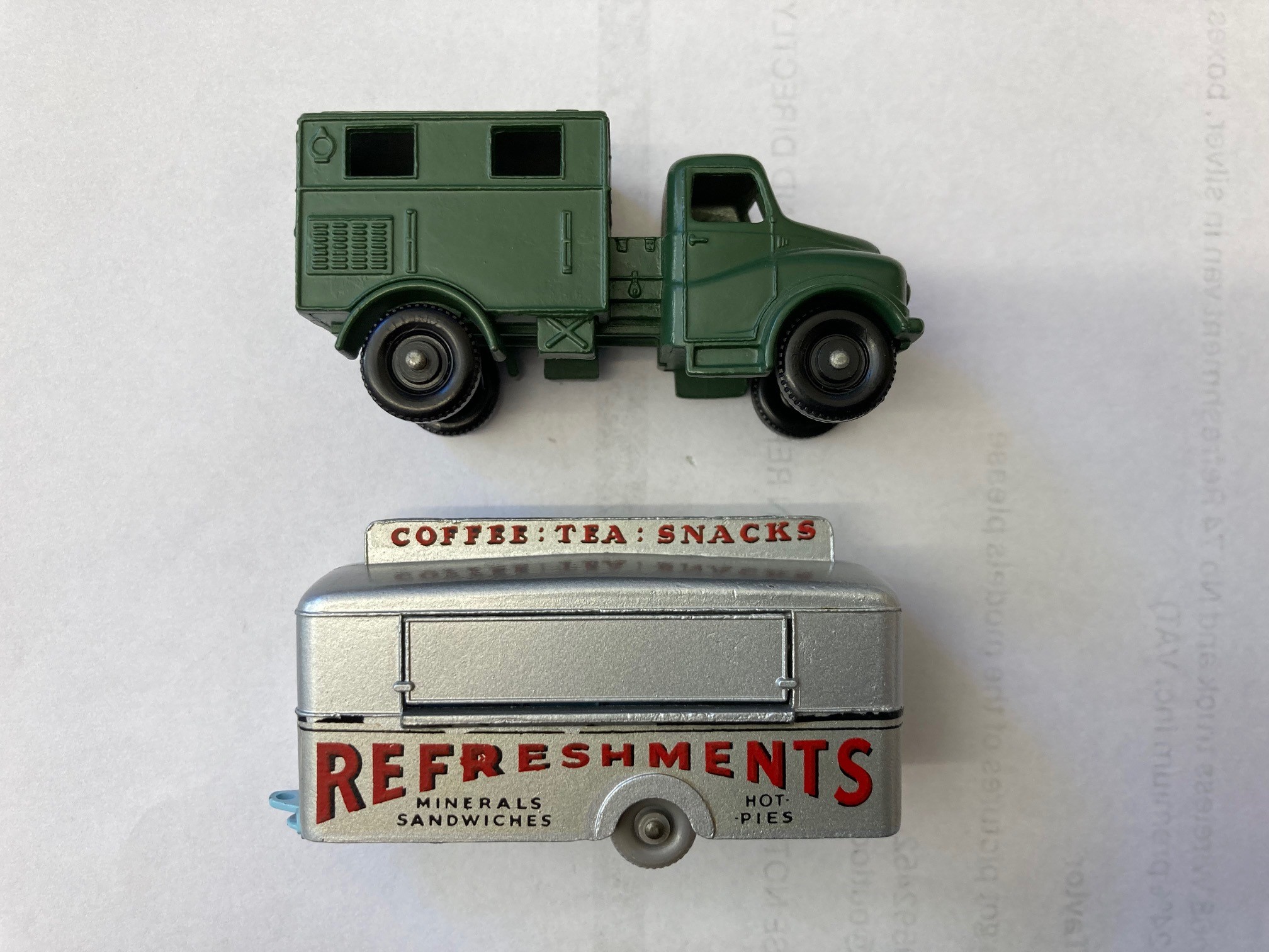 Matchbox No68 Wireless truck and No 74 Refreshment van in silver, boxes good, models excellent (Est. Image