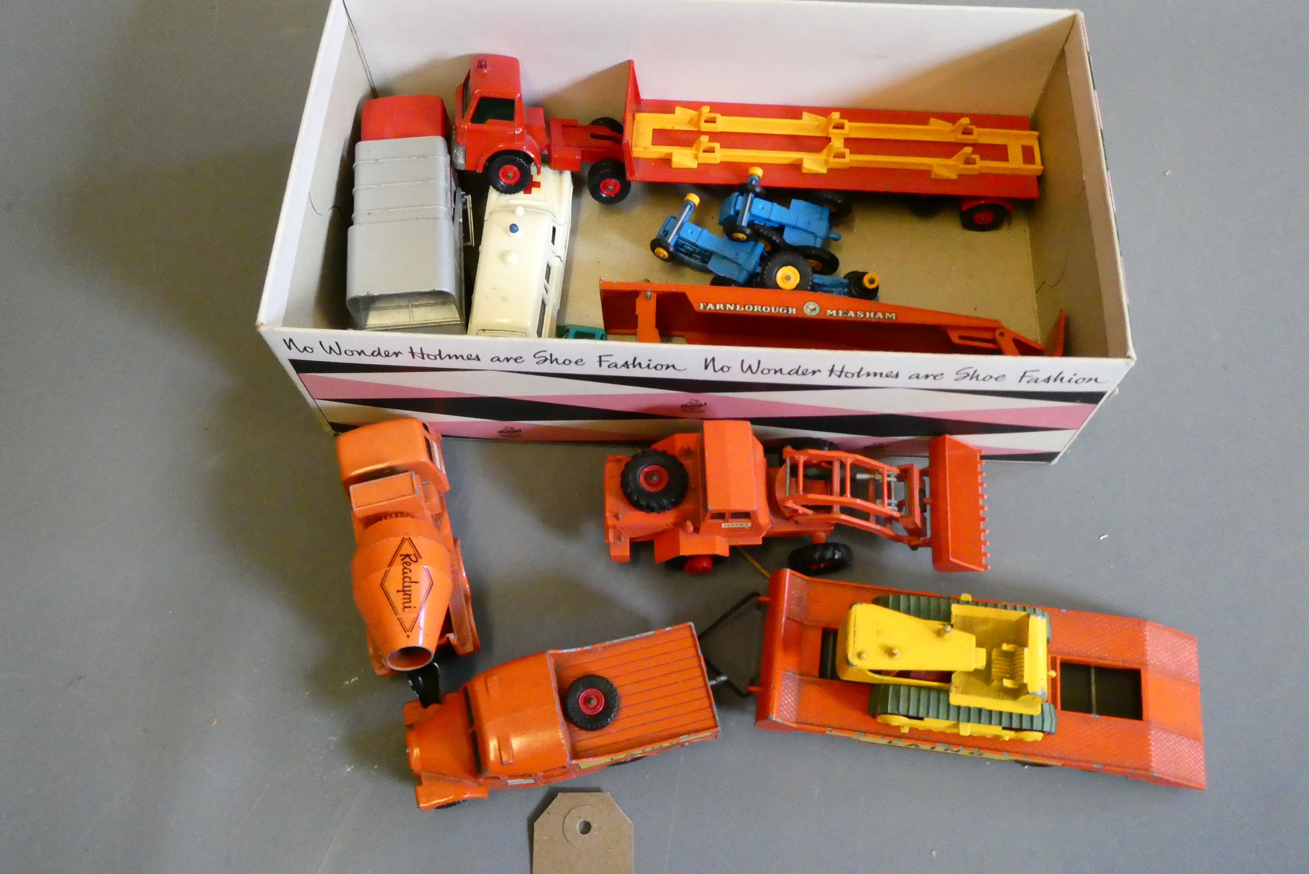Unboxed Matchbox King size vehicles including low loader with bulldozer. Fair (Est. plus 24% premium Image