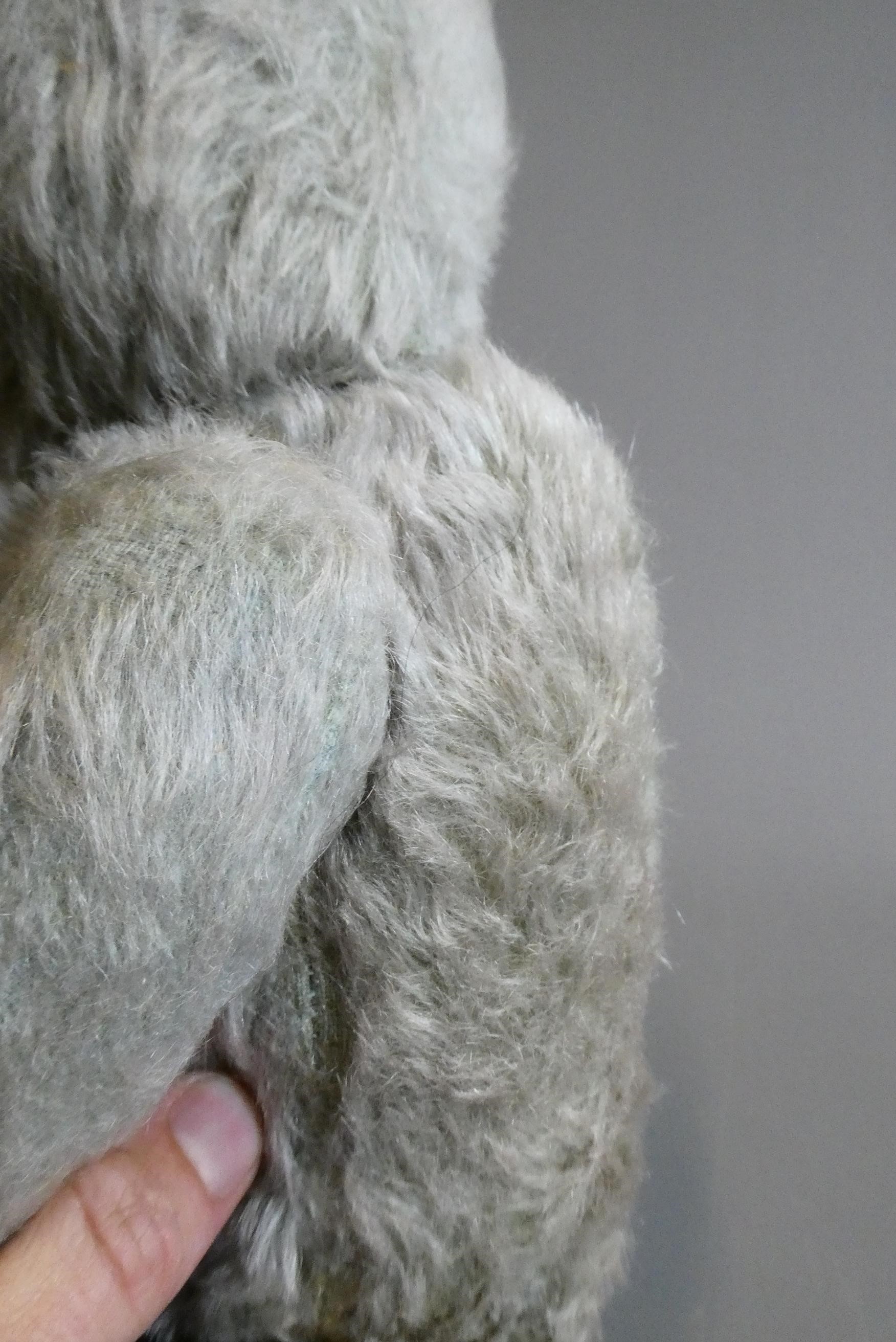 A rare blue Hugmee Chiltern teddy bear "bluey", with amber glass eyes, sewn nose and fabric pads, Image