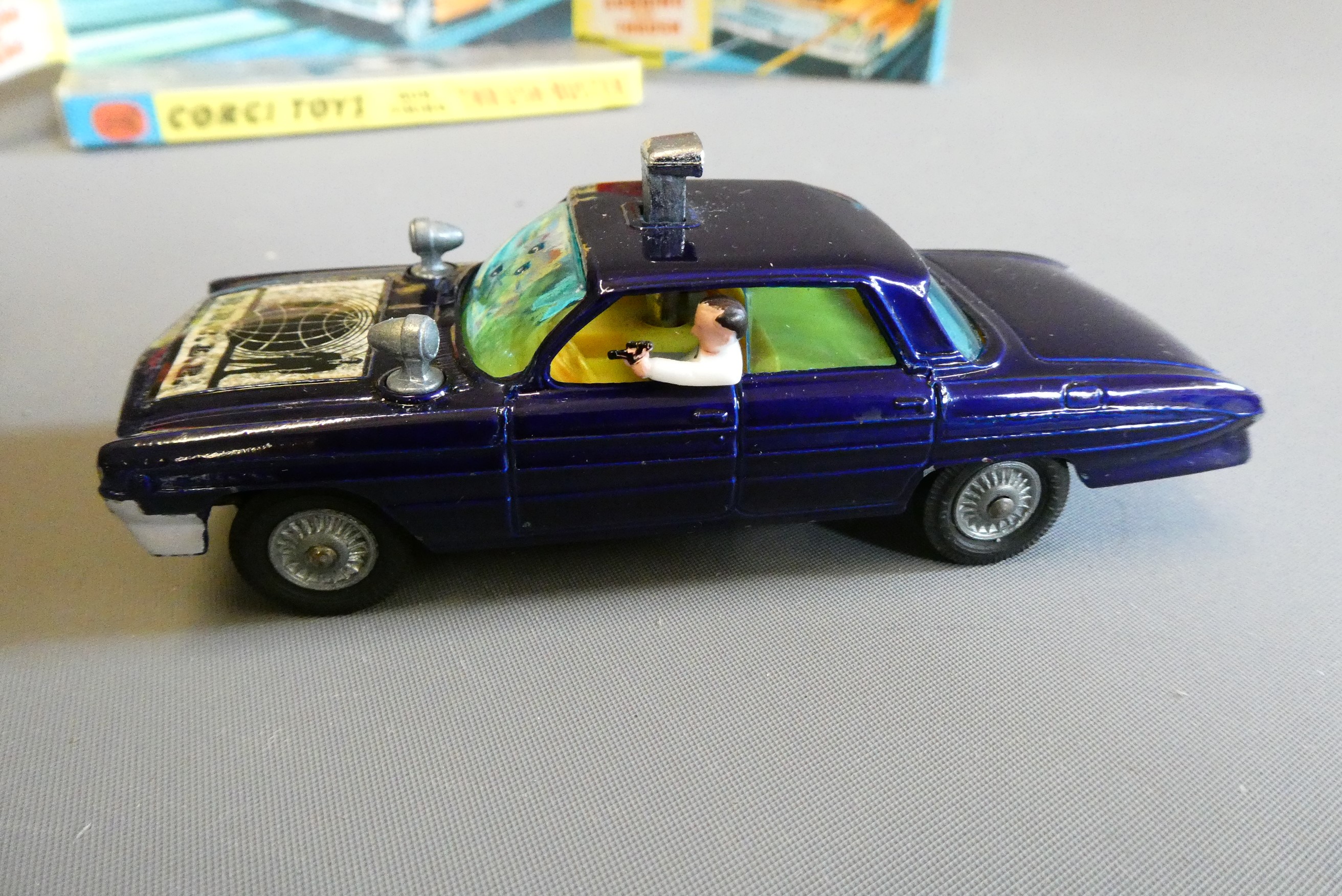 Corgi 497 Man from UNCLE car, box good, Waverly Ring is missing. Model good to excellent (Est. plus Image