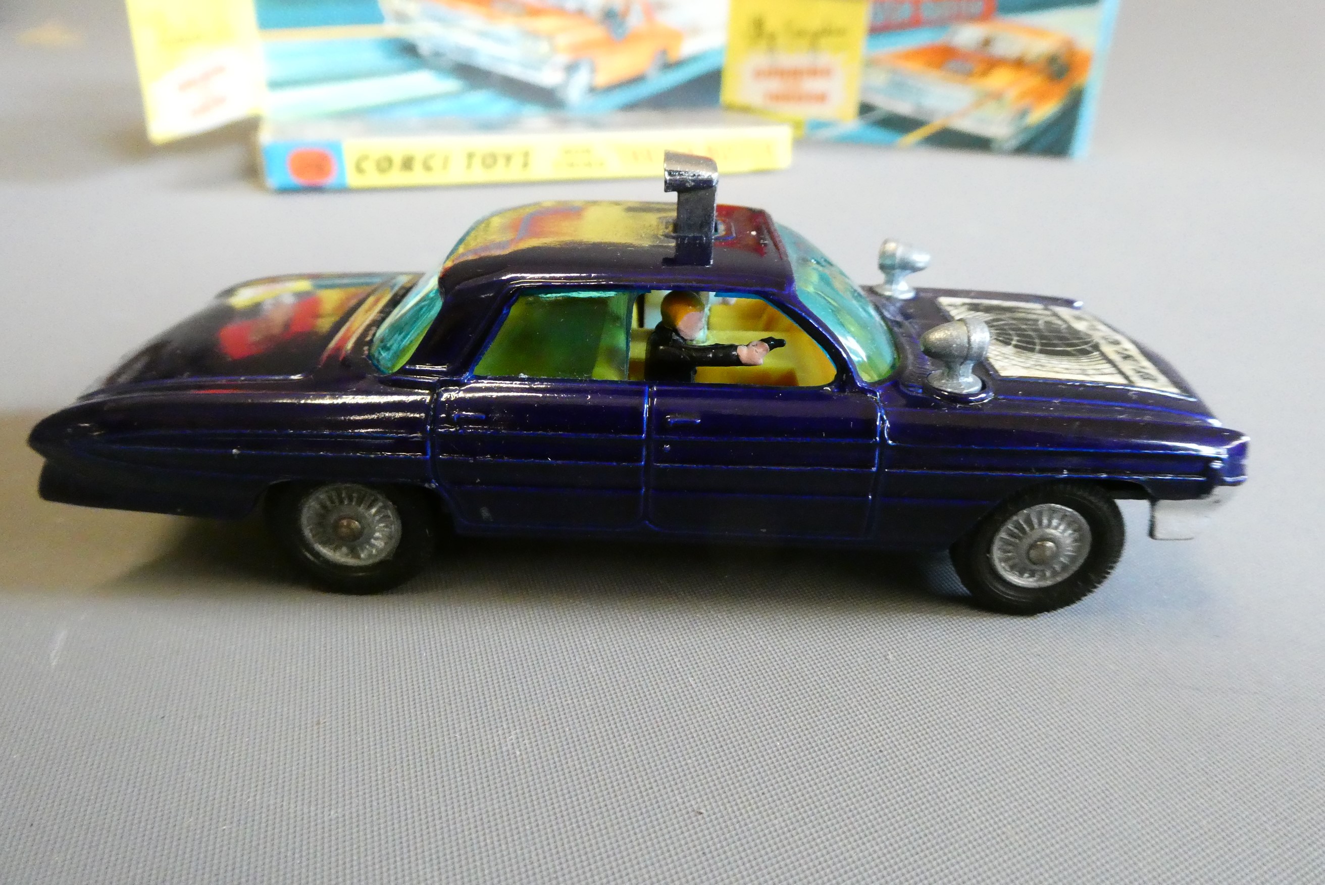 Corgi 497 Man from UNCLE car, box good, Waverly Ring is missing. Model good to excellent (Est. plus Image