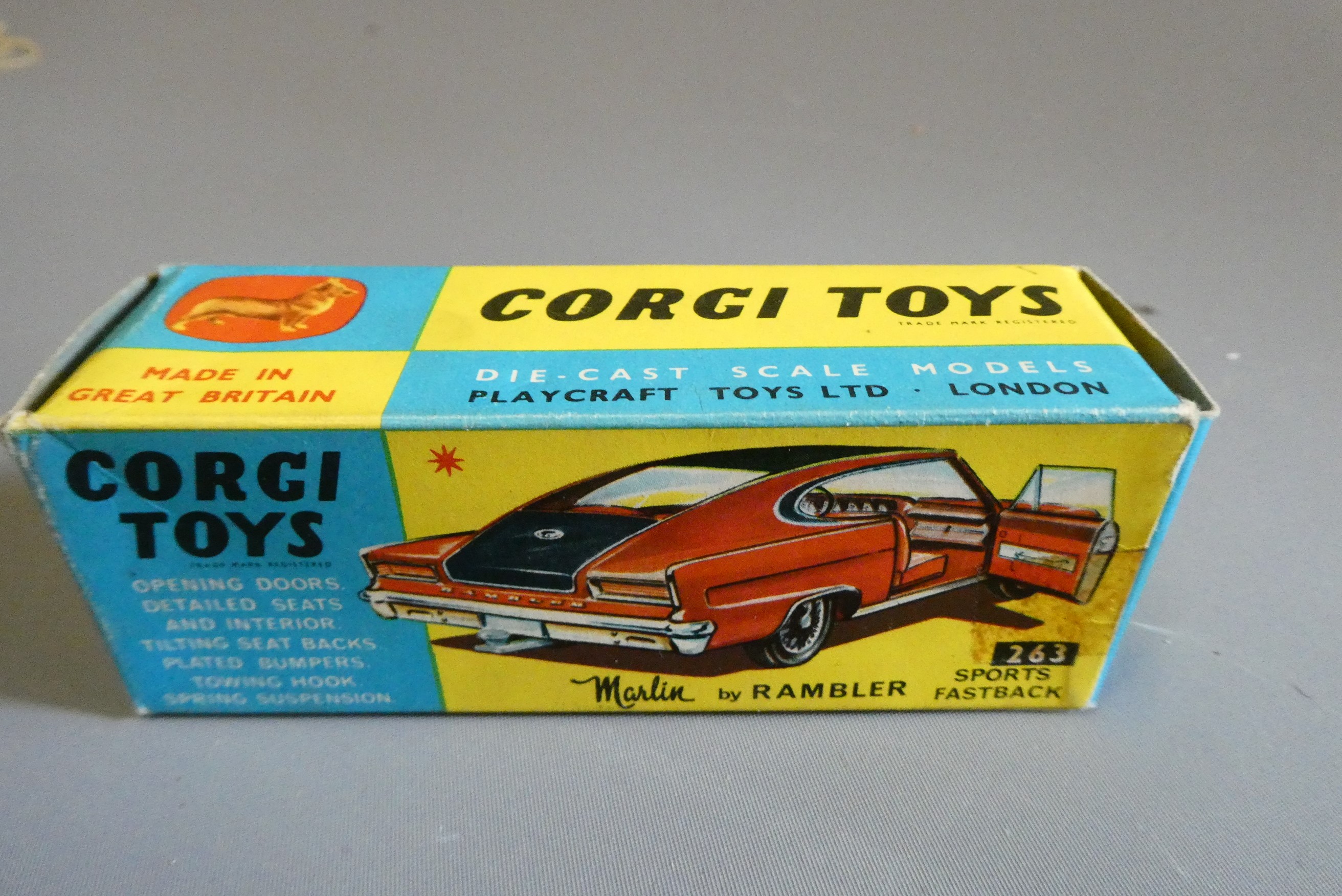 Corgi 263 Marlin Rambler and 324 Marcos 1800 GT, both items boxed, good+ (Est. plus 24% premium inc. Image