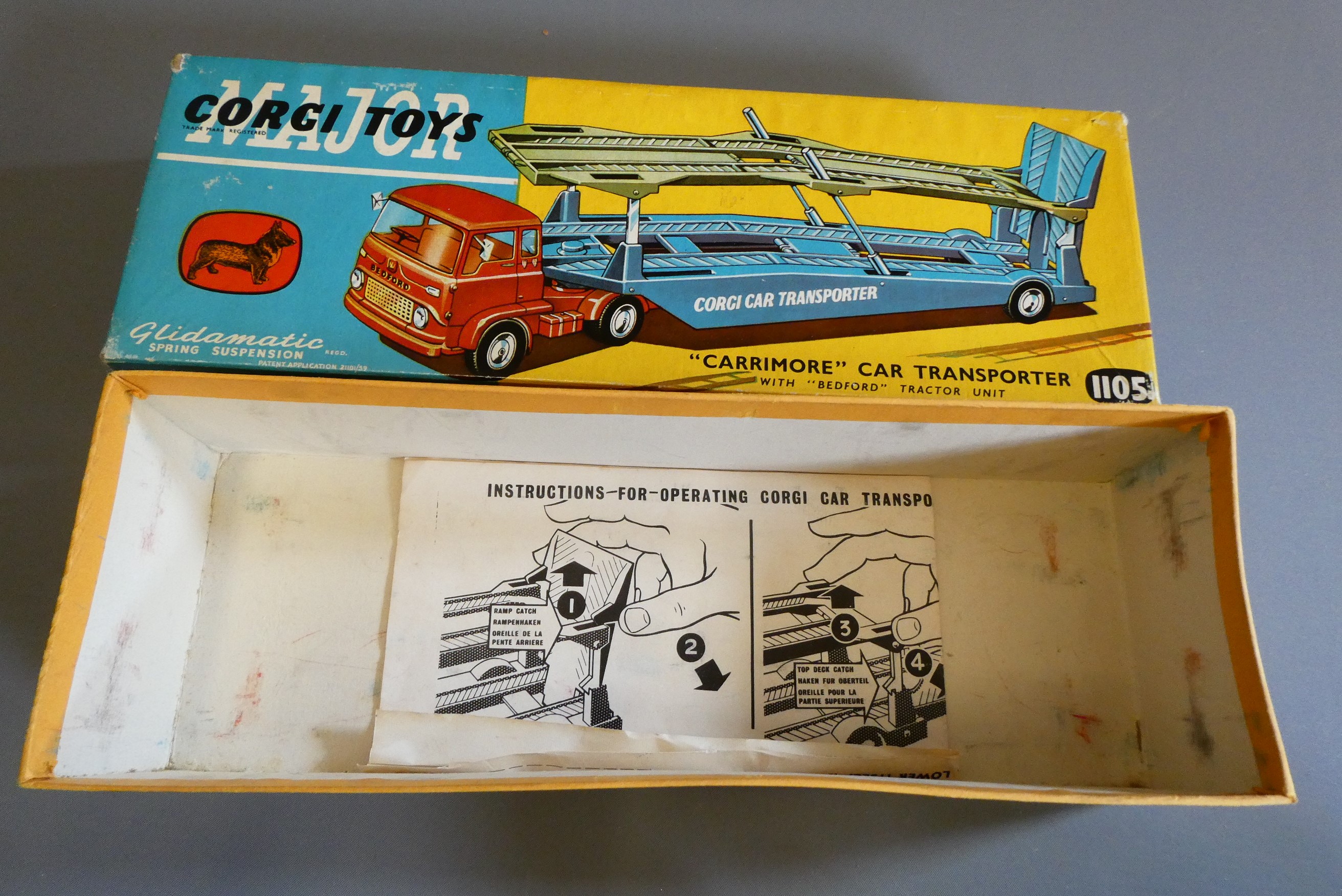 Corgi 1105 Carrimore car transporter. Box good with instruction sheet, model excellent with a few Image