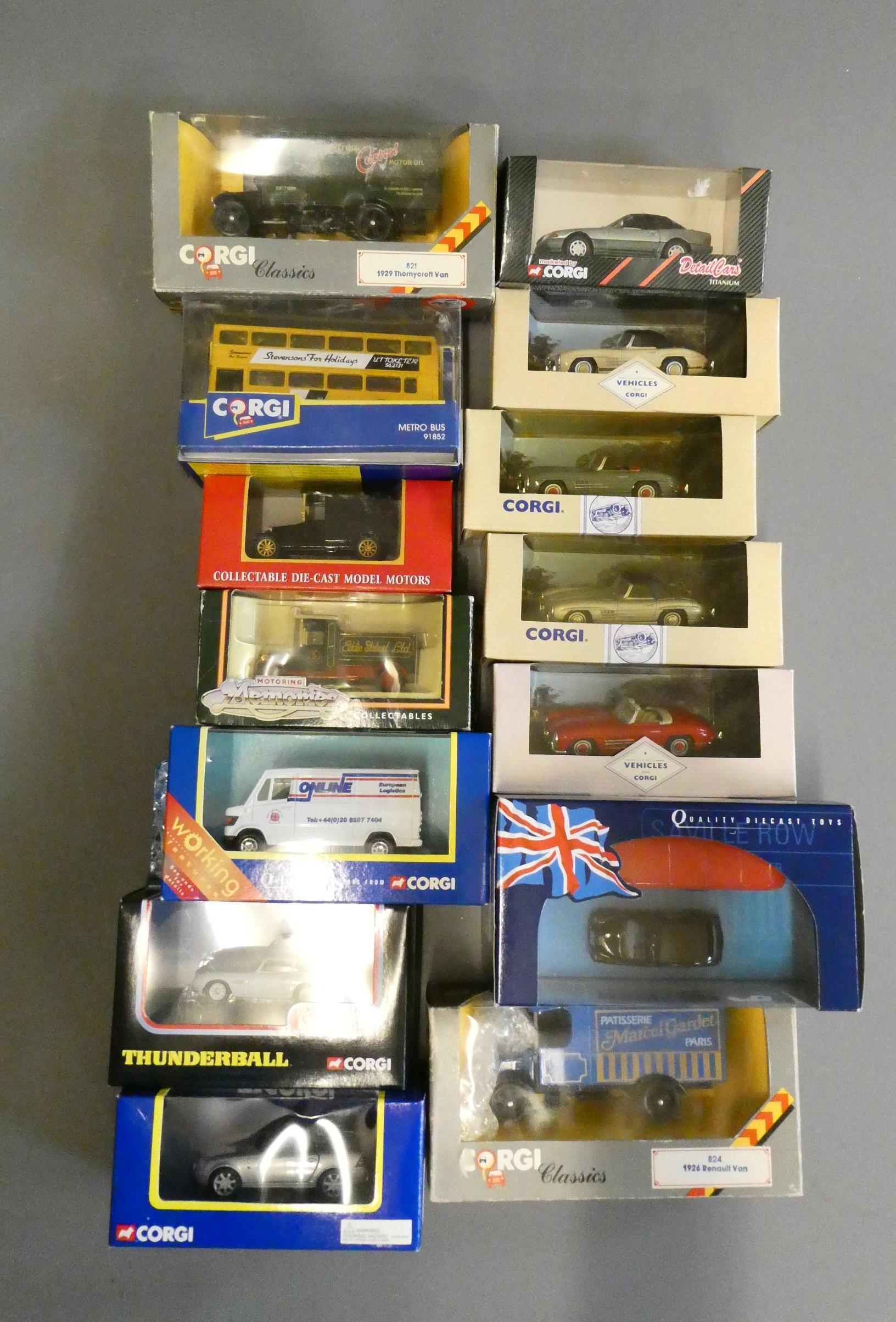 Late issues Corgi diecast vehicles including vans, bus and classic cars, all items boxed, excellent Image