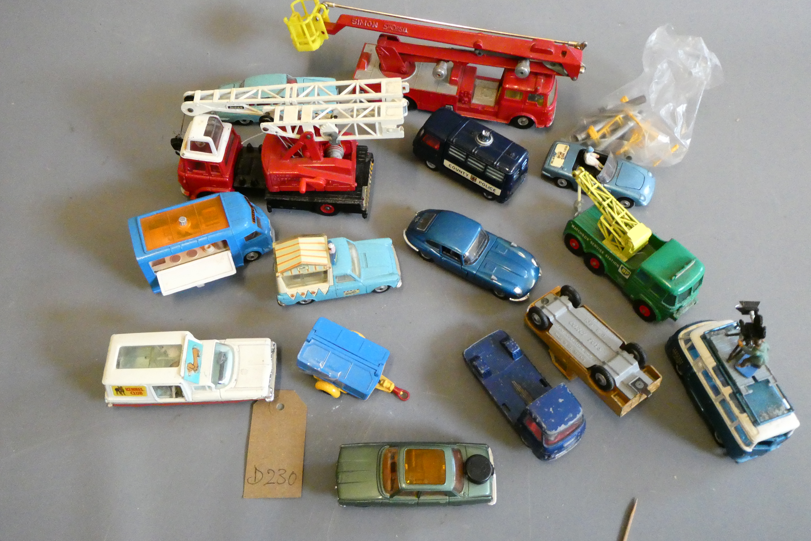 Unboxed Corgi vehicles including fire escape, crane and ice cream van, fair (Est. plus 24% premium Image
