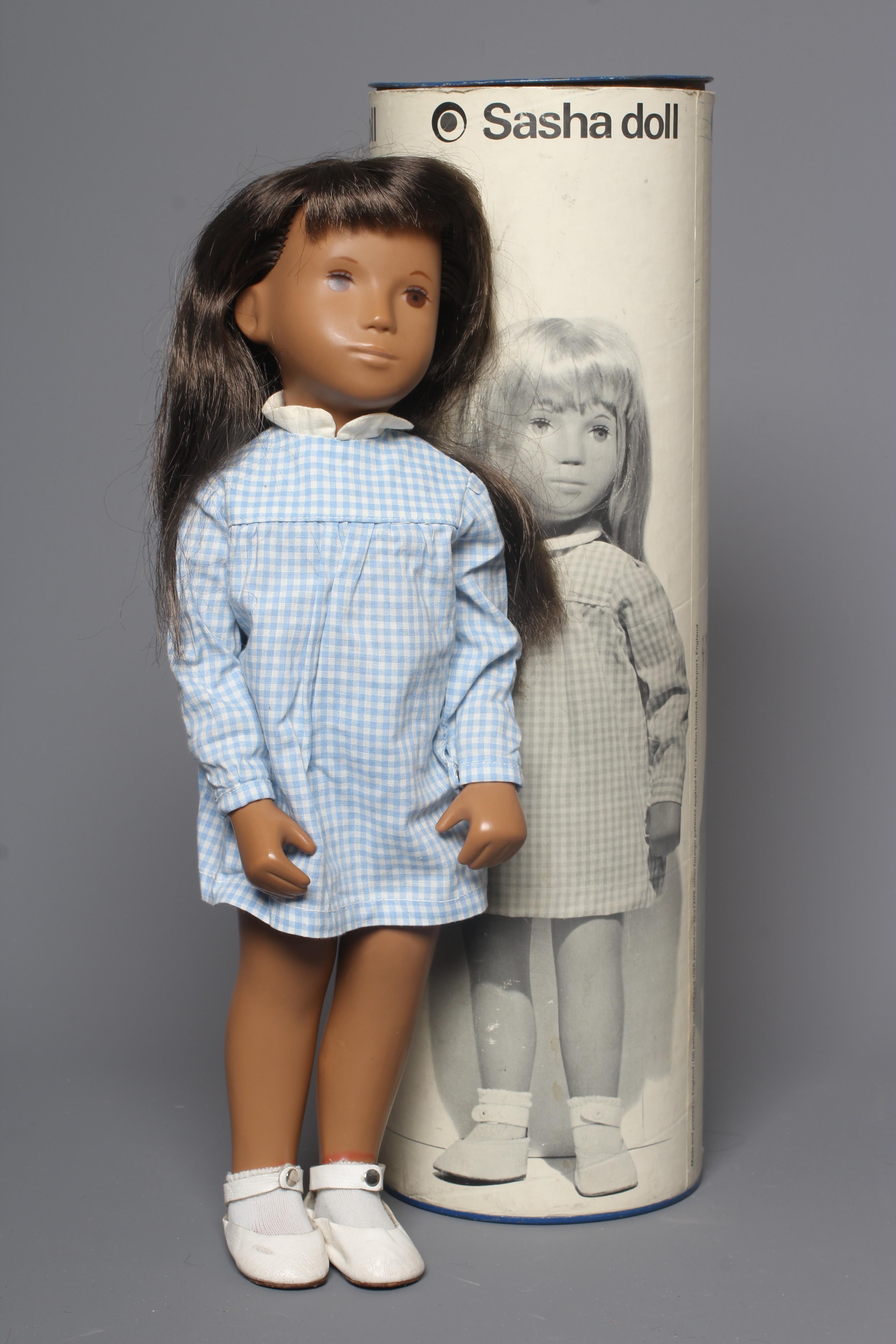A Sasha doll, 4-103 Brunette Gingham, with original outfit and tube, doll 16" (Est. plus 24% buyer's Image