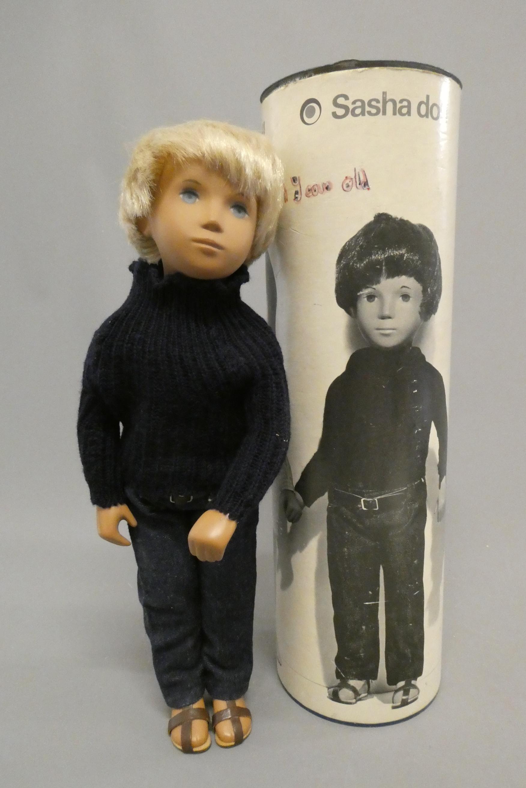 A Sasha doll, 4-305 Gregor Fair Denims, with original outfit and tube, doll 16" (Est. plus 24% Image