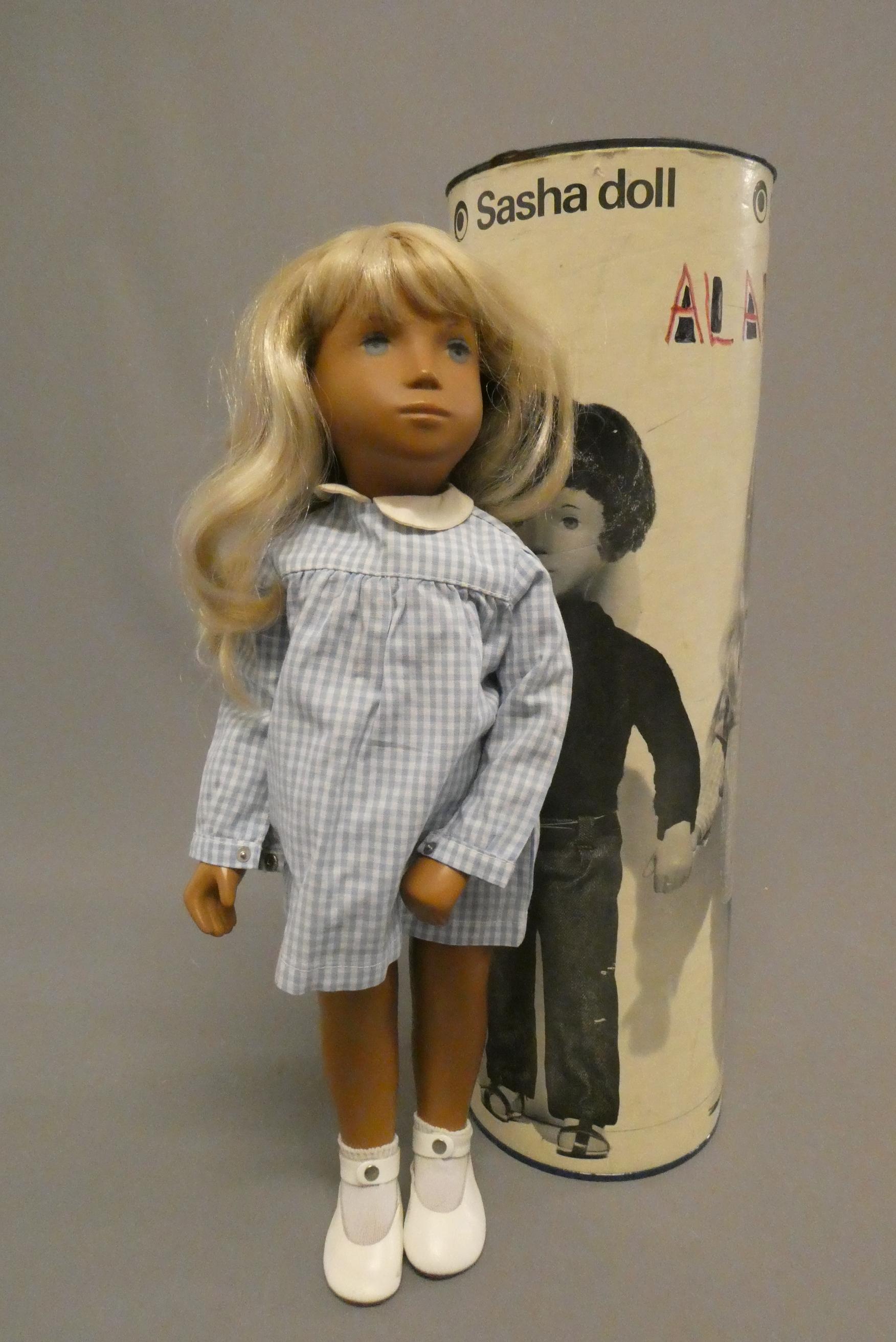 A Sasha doll, 4-107 Blonde Gingham, with original outfit and tube, doll 16" (Est. plus 24% buyer's Image